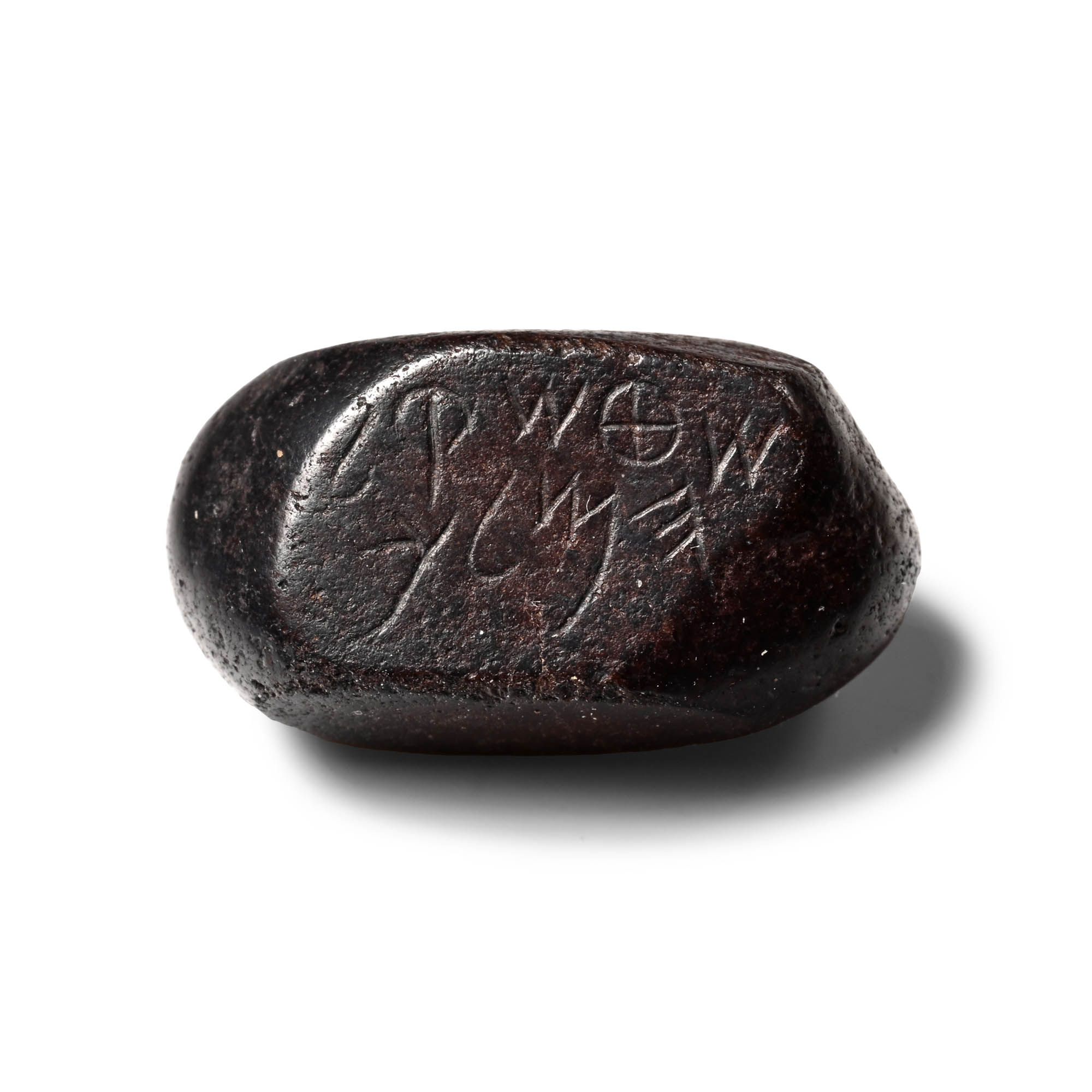 Black Stone Weight with Aramaic Inscription
