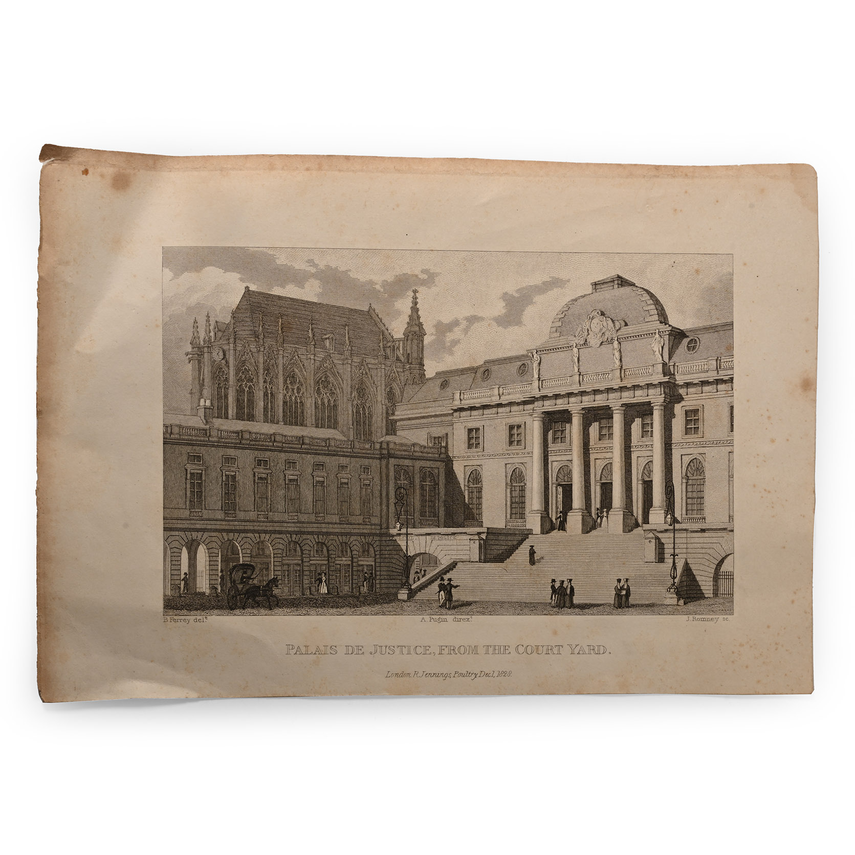 Etching of Palais De Justice from the Courtyard
