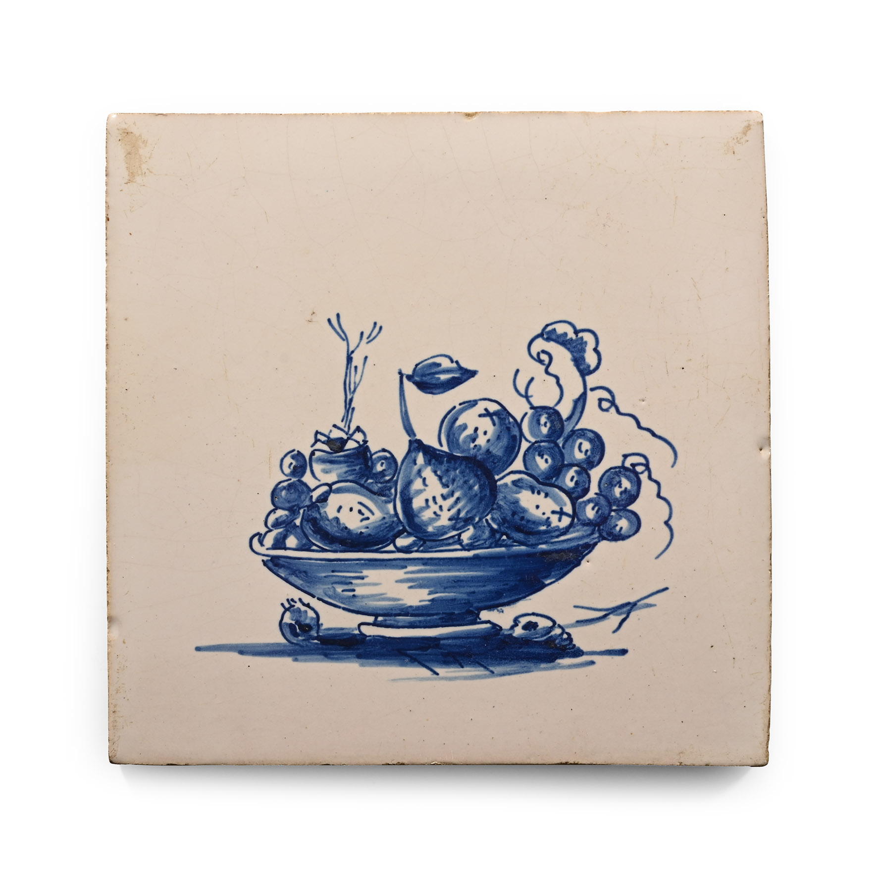 Dutch Glazed Ceramic Tile with Bowl of Fruits