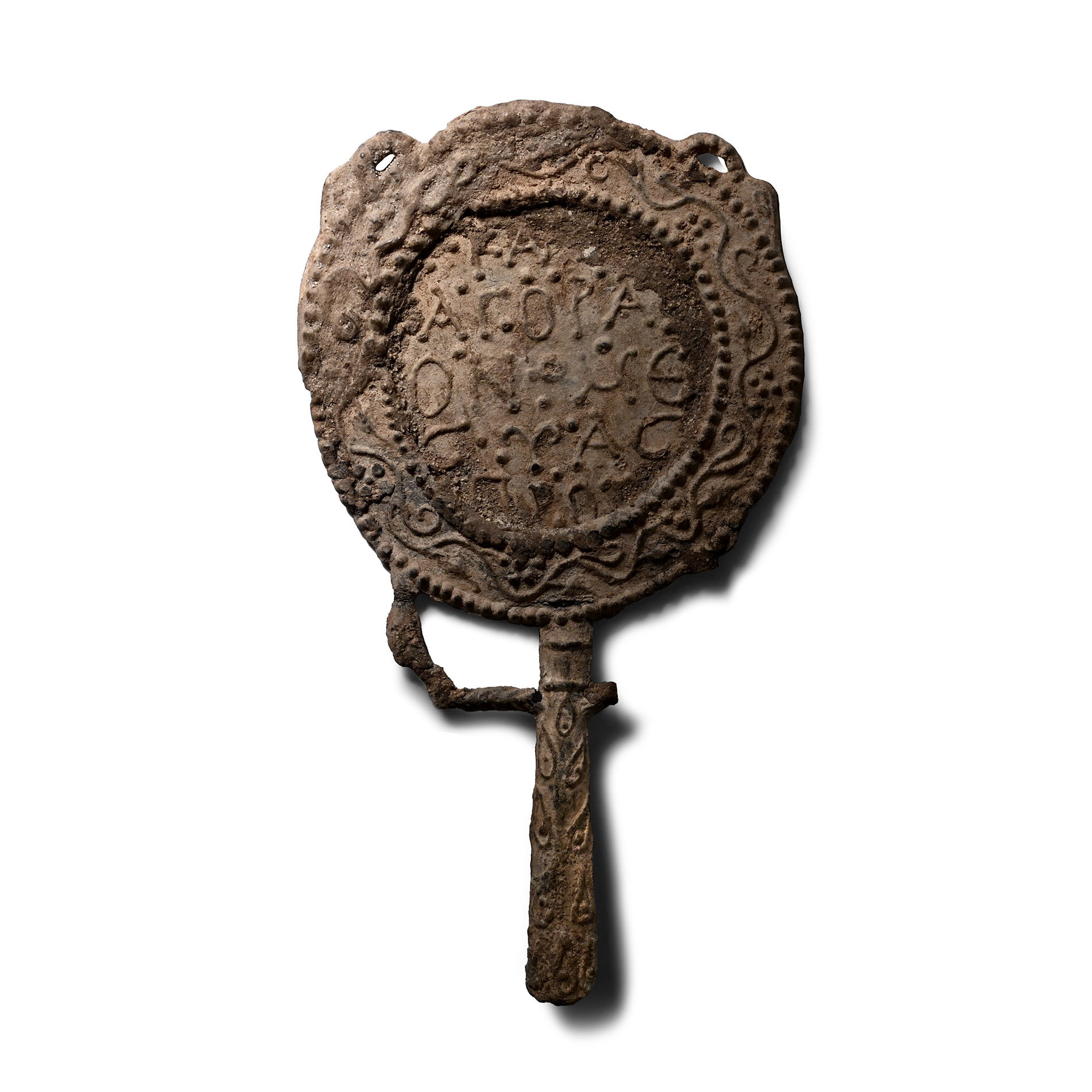 Roman Votive Lead Mirror with Inscription