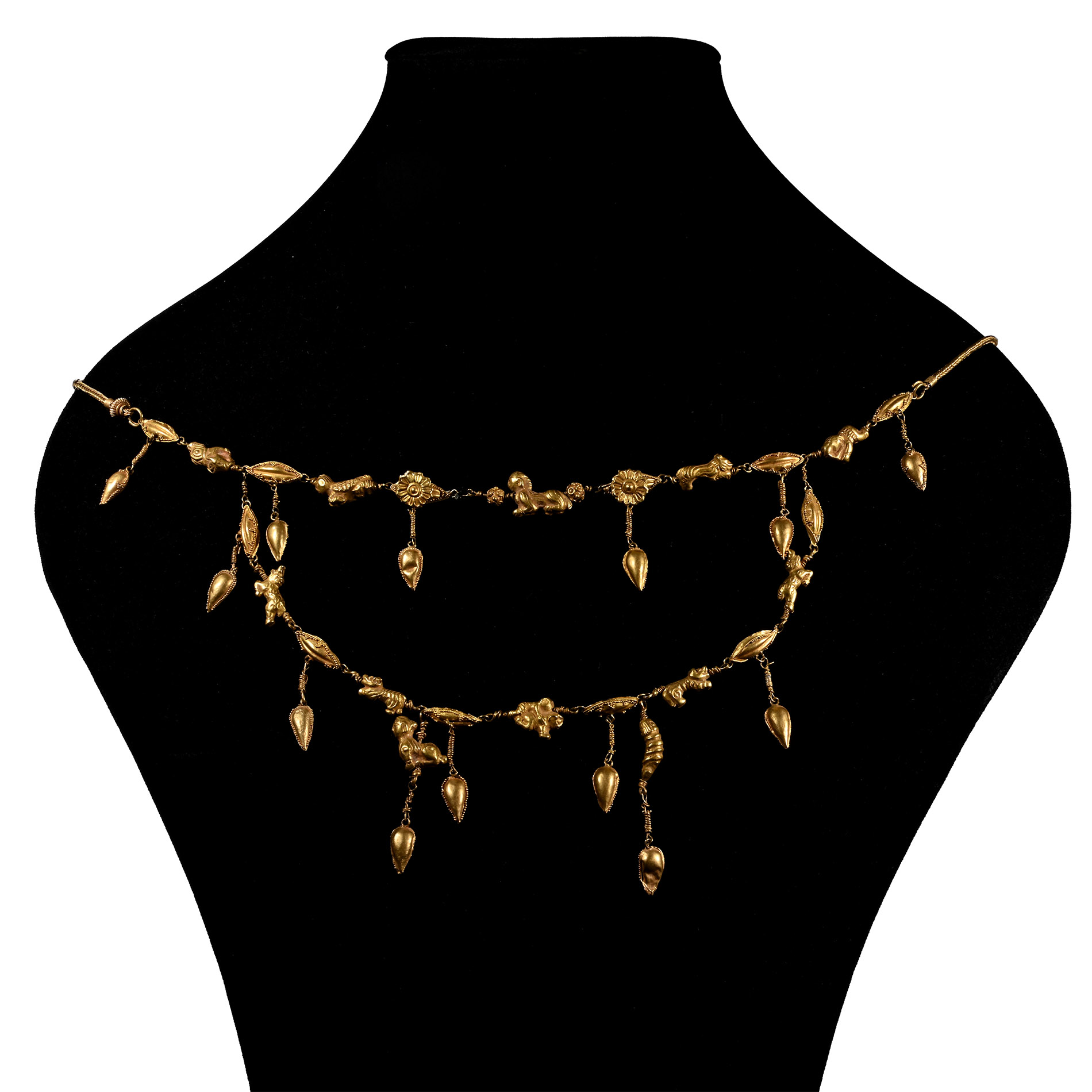 Greek Gold Necklace with Amuletic Pendants