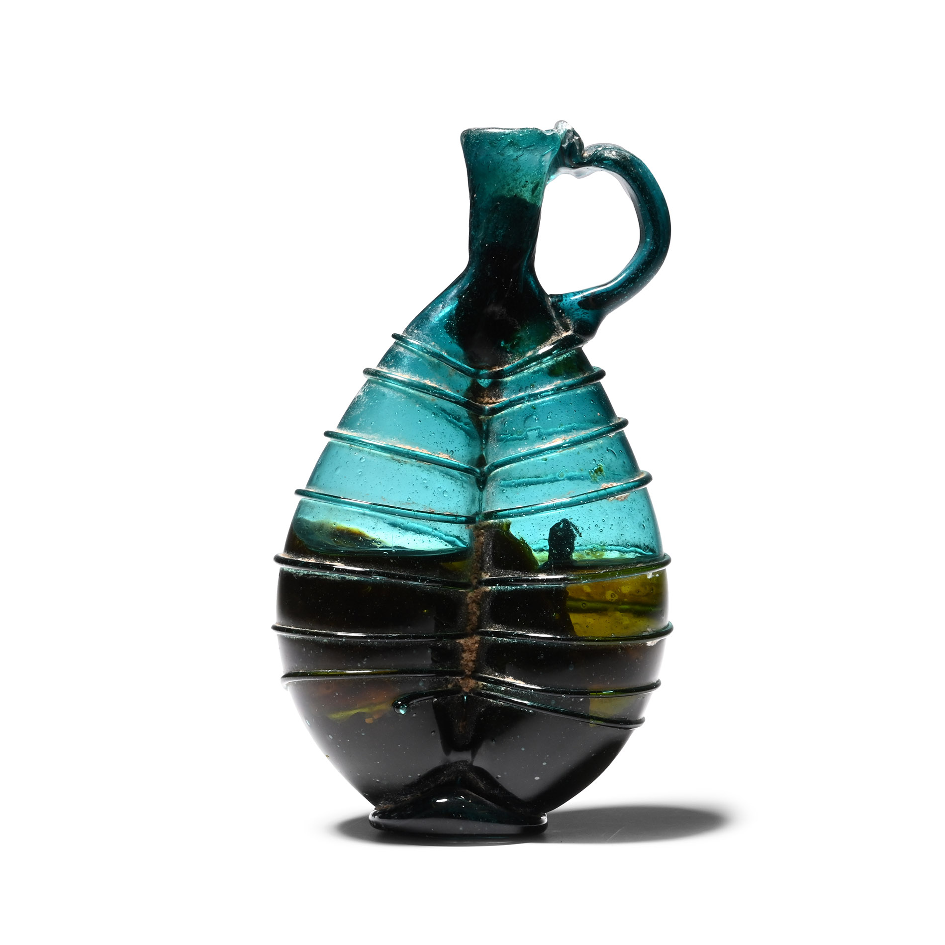 Western Asiatic Glass Ribbed Double Unguentarium with Contents
