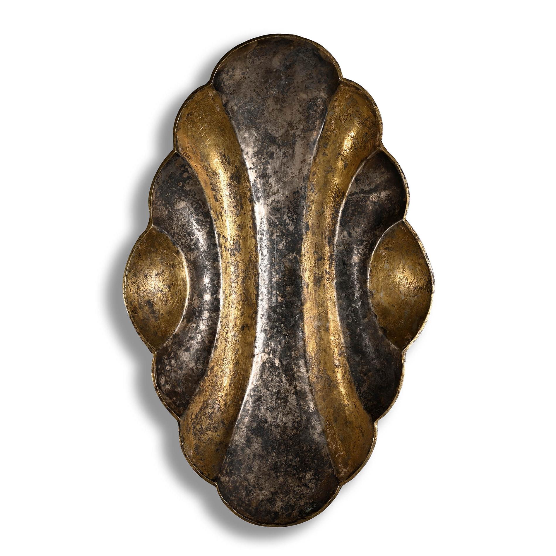 Large Sassanian Style Silver-Gilt Decorated Kashkool Vessel
