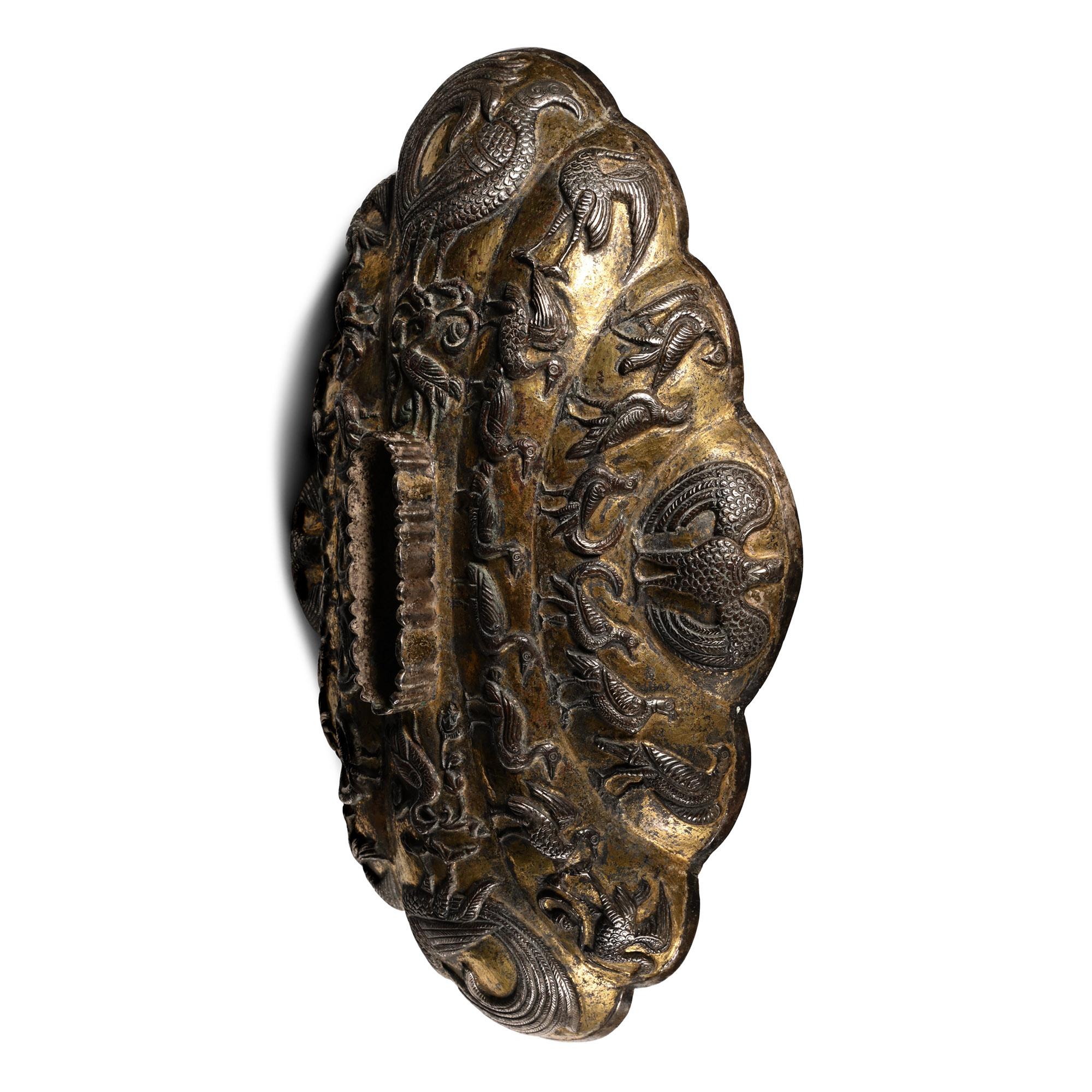 Large Sassanian Style Silver-Gilt Decorated Kashkool Vessel
