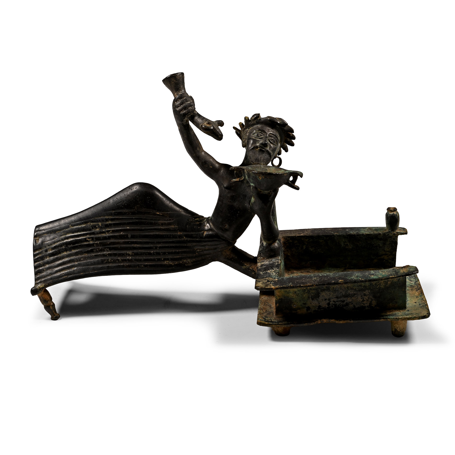Parthian Reclining Banqueteer Holding a Skyphos and Rhyton