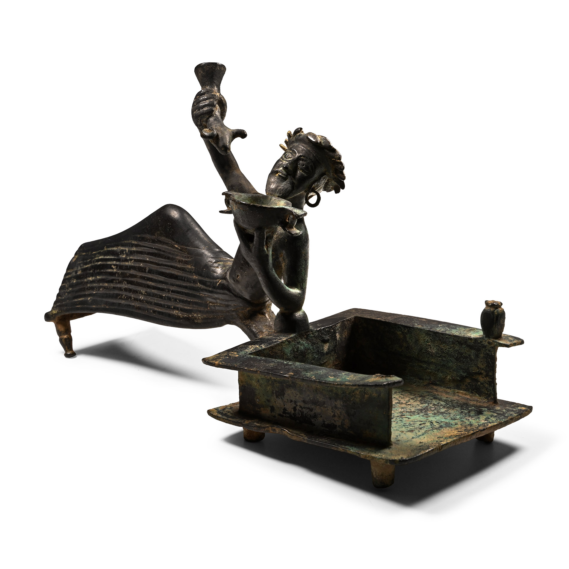 Parthian Reclining Banqueteer Holding a Skyphos and Rhyton