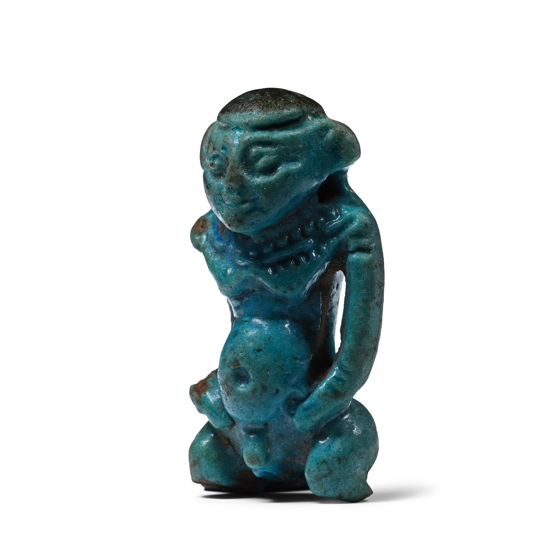 Egyptian Blue Glazed Faience Figure of Pataikos