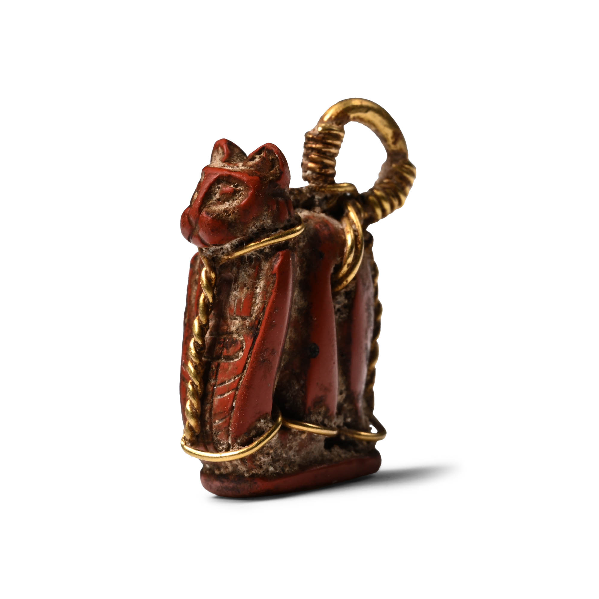 Egyptian Jasper Lion-Headed Cobra Amulet in Gold Frame