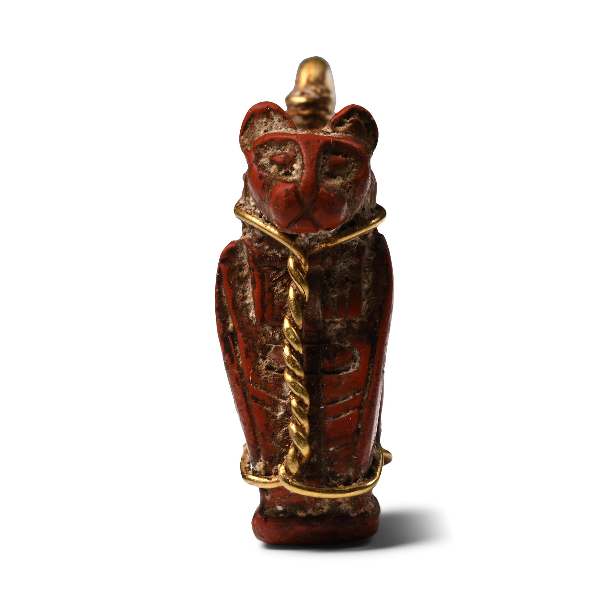 Egyptian Jasper Lion-Headed Cobra Amulet in Gold Frame