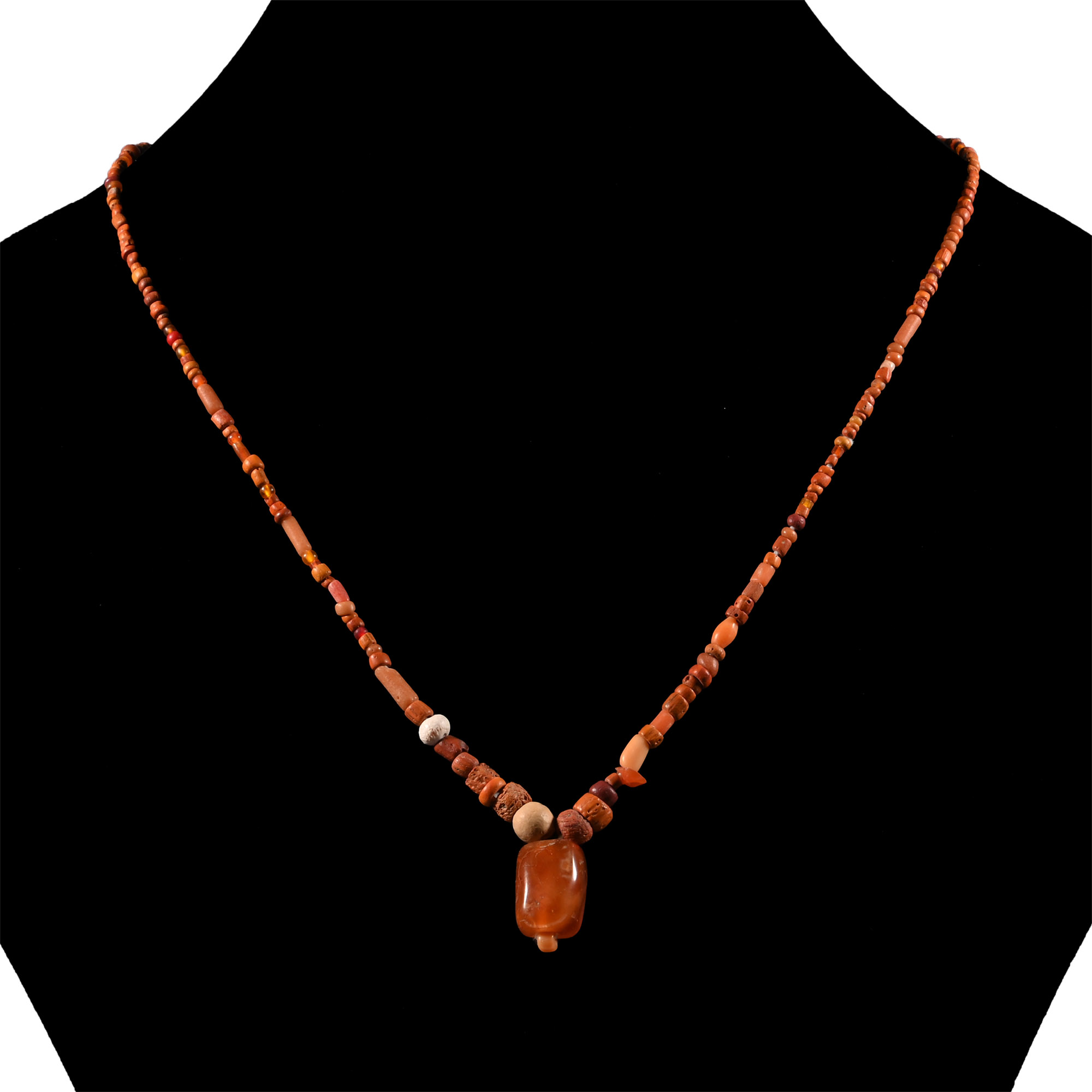 Roman Orange Glass and Stone Bead Necklace String