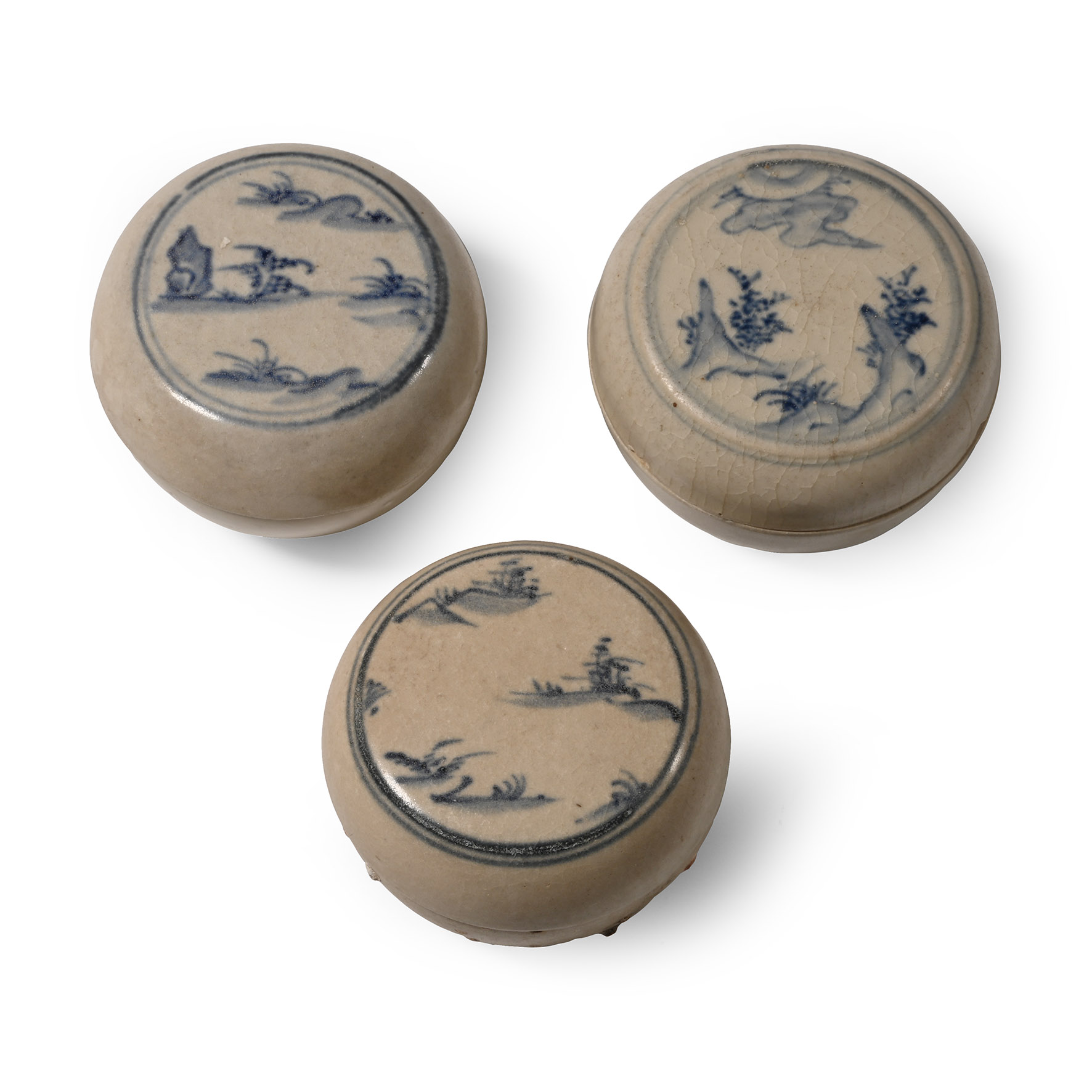 Hoi An Cargo Shipwreck Glazed Blue and White Lidded Box Collection