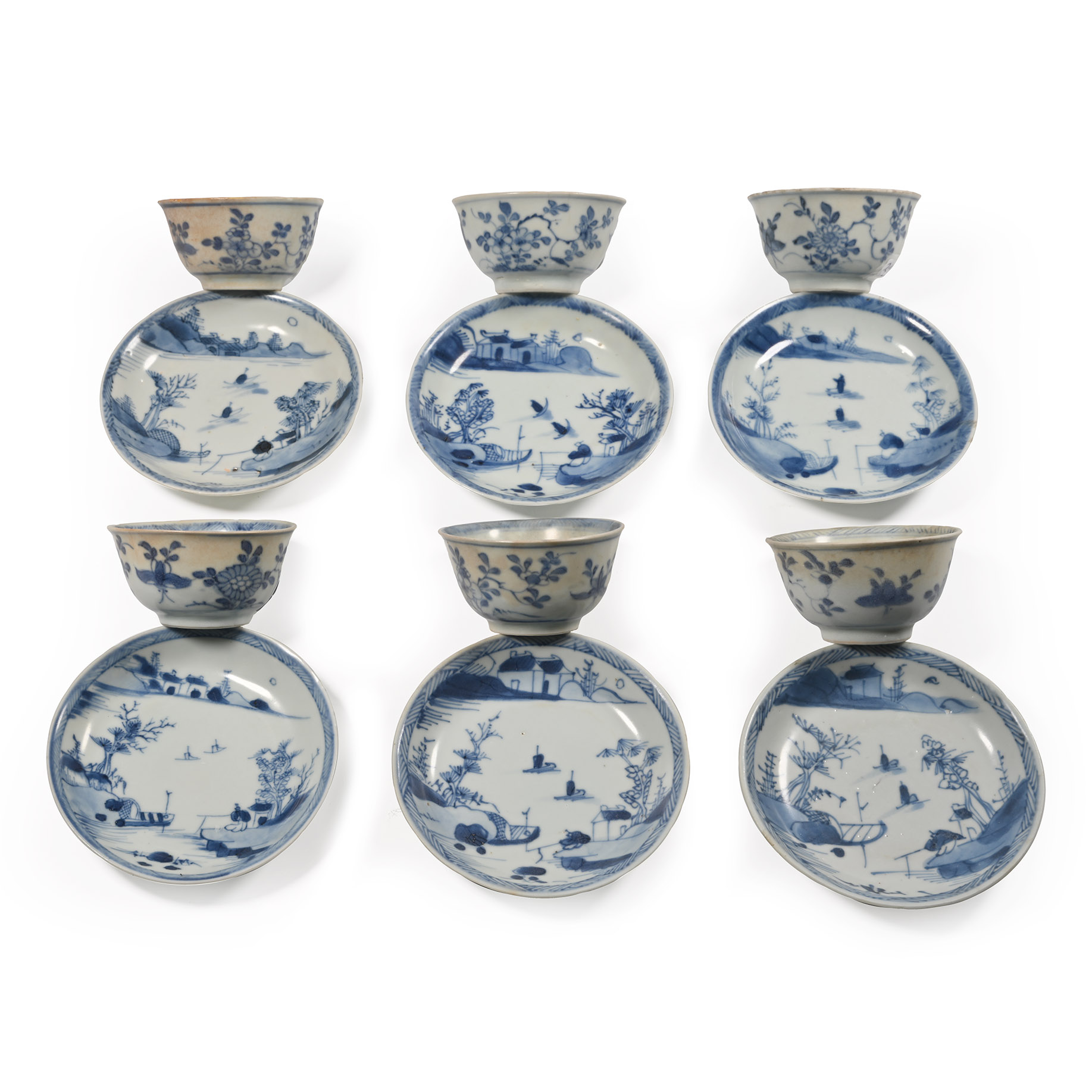 Ca Mau Cargo Shipwreck Glazed Blue and White Tea Set with Fisherman Scene