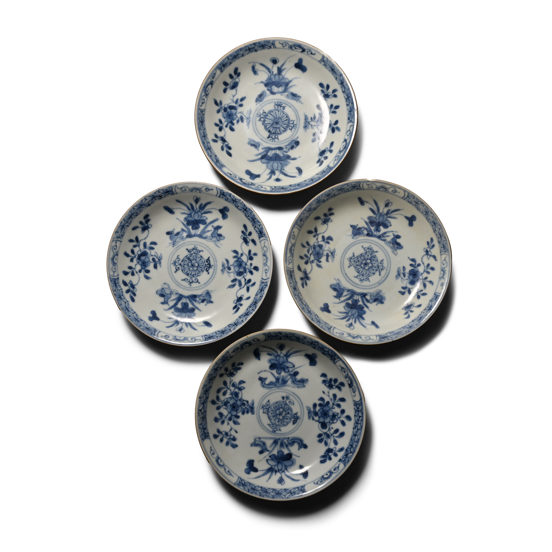 Ca Mau Cargo Shipwreck Glazed Blue and White Tea Saucer Set with Floral Design