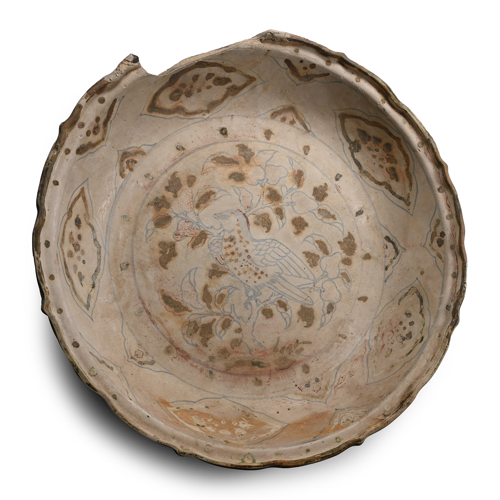 Massive Hoi An Cargo Shipwreck Glazed Blue and White Plate with Song Bird