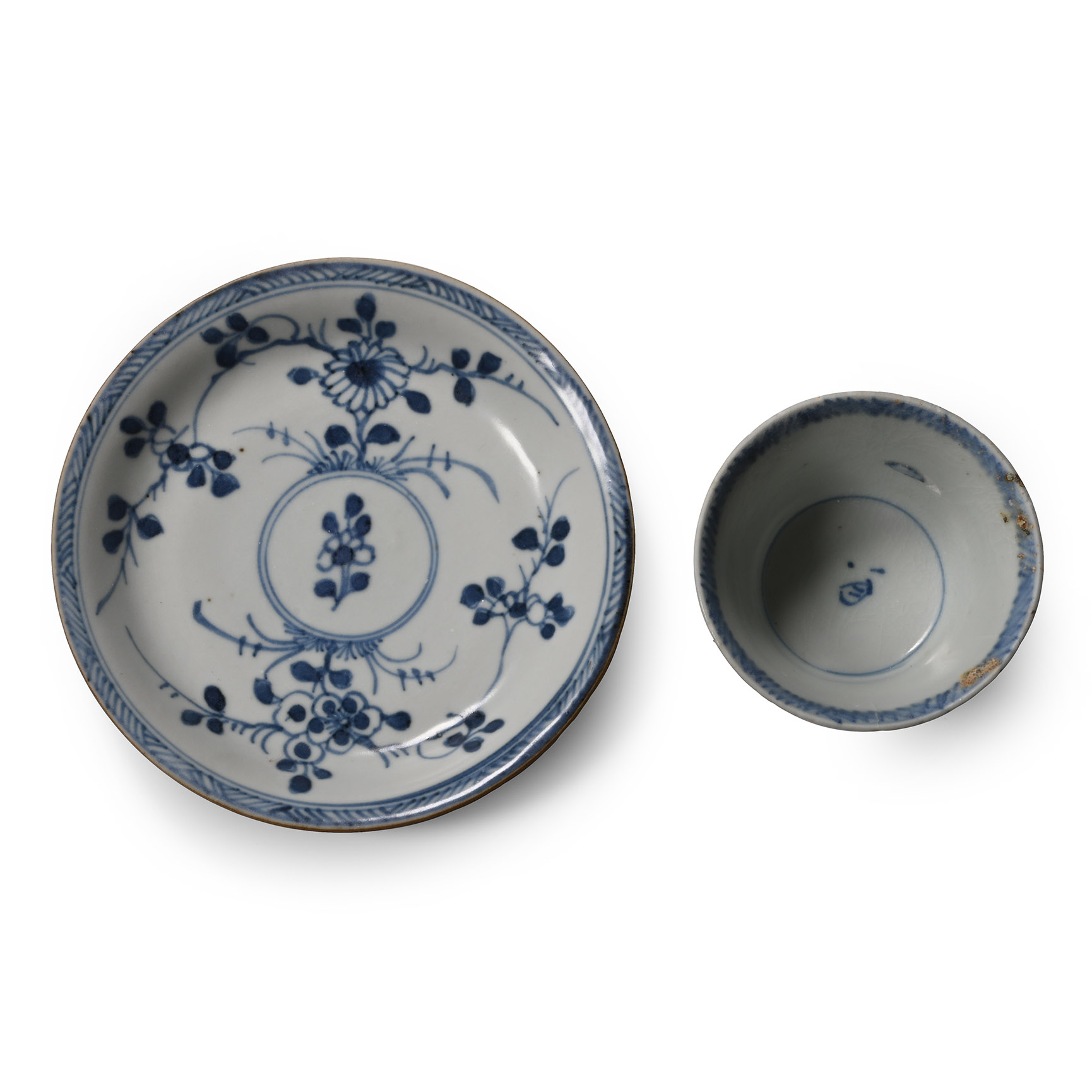Ca Mau Cargo Shipwreck Glazed Blue and White Tea Cup and Saucer