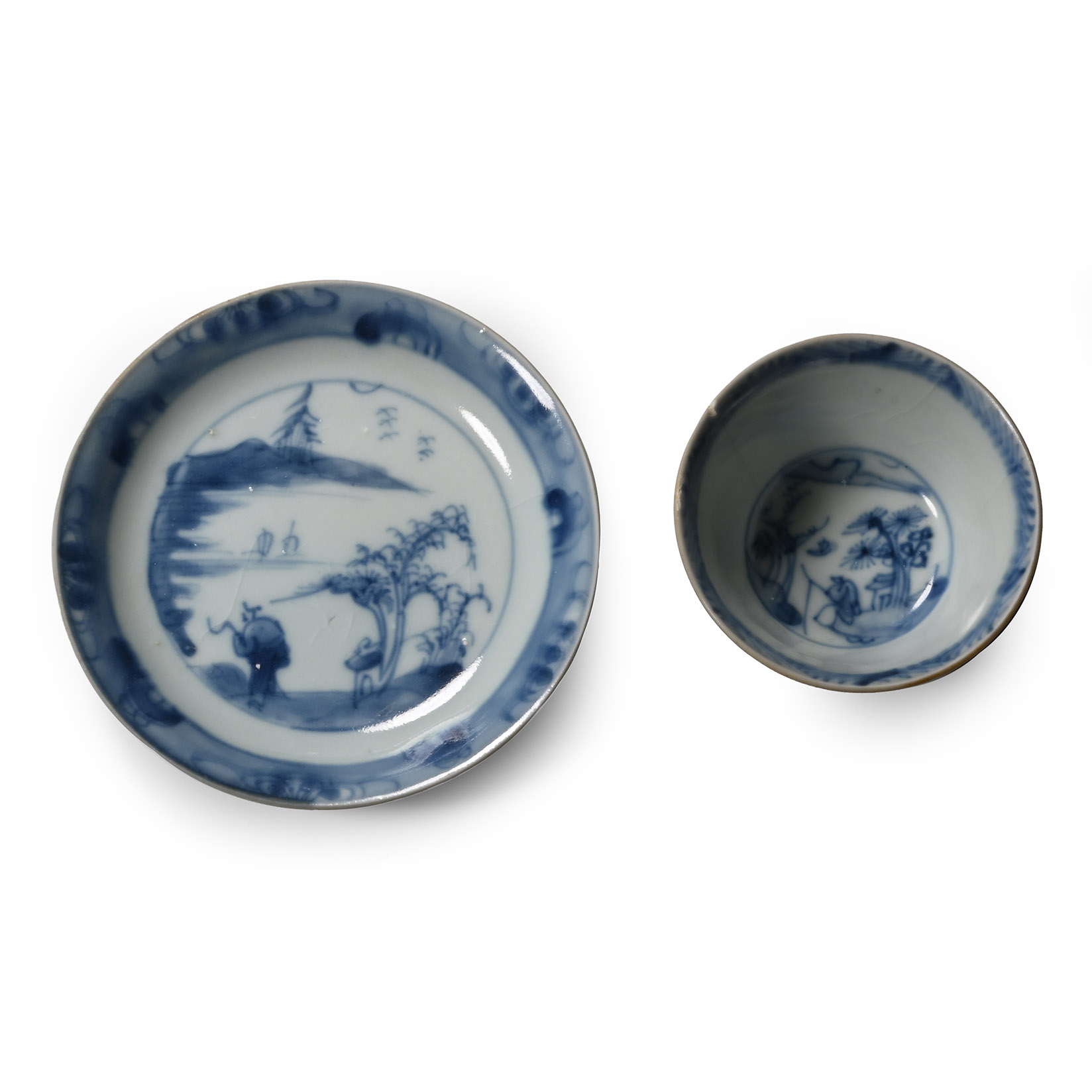 Ca Mau Cargo Shipwreck Glazed Blue and White Tea Cup and Saucer