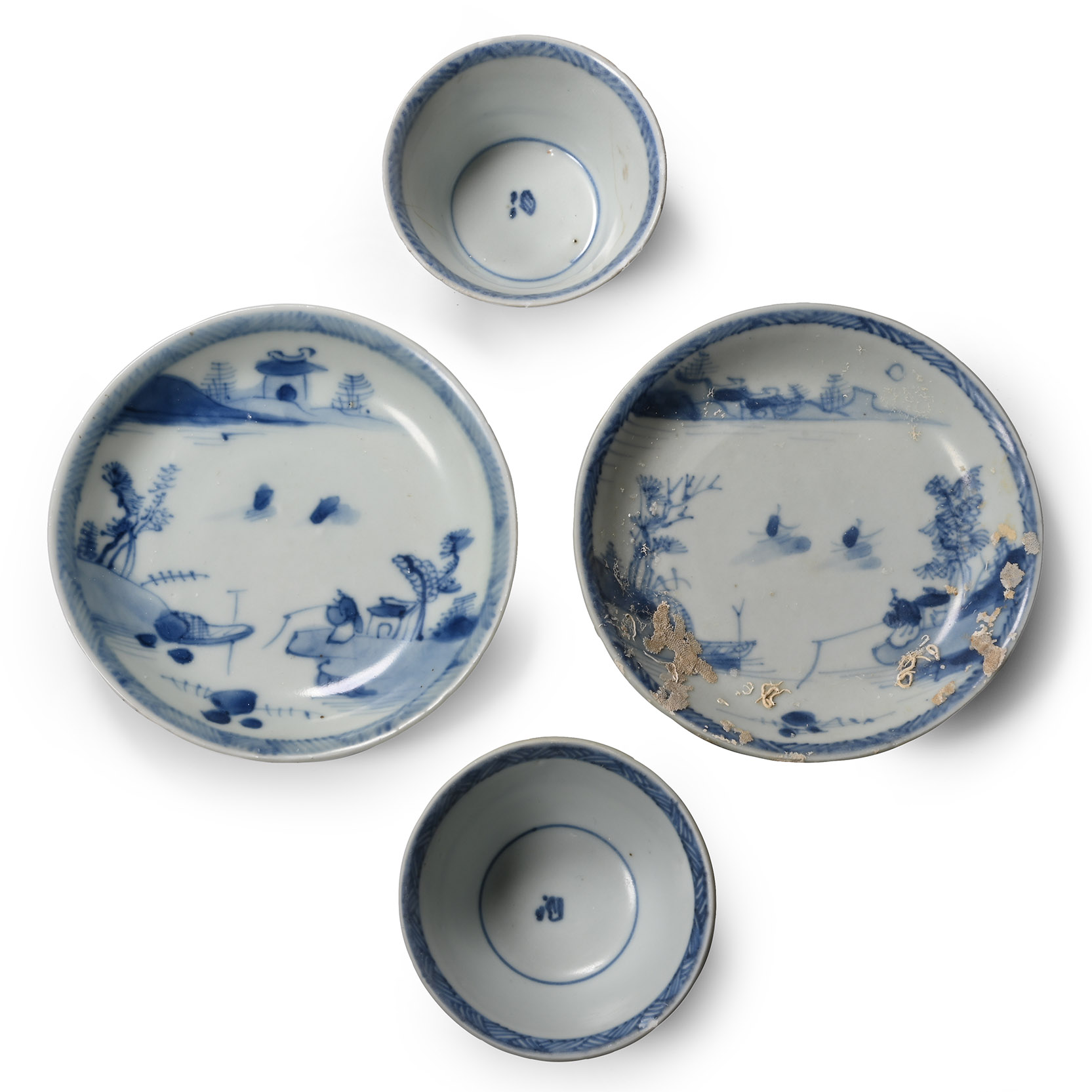Ca Mau Cargo Shipwreck Glazed Blue and White Tea Cups and Saucers