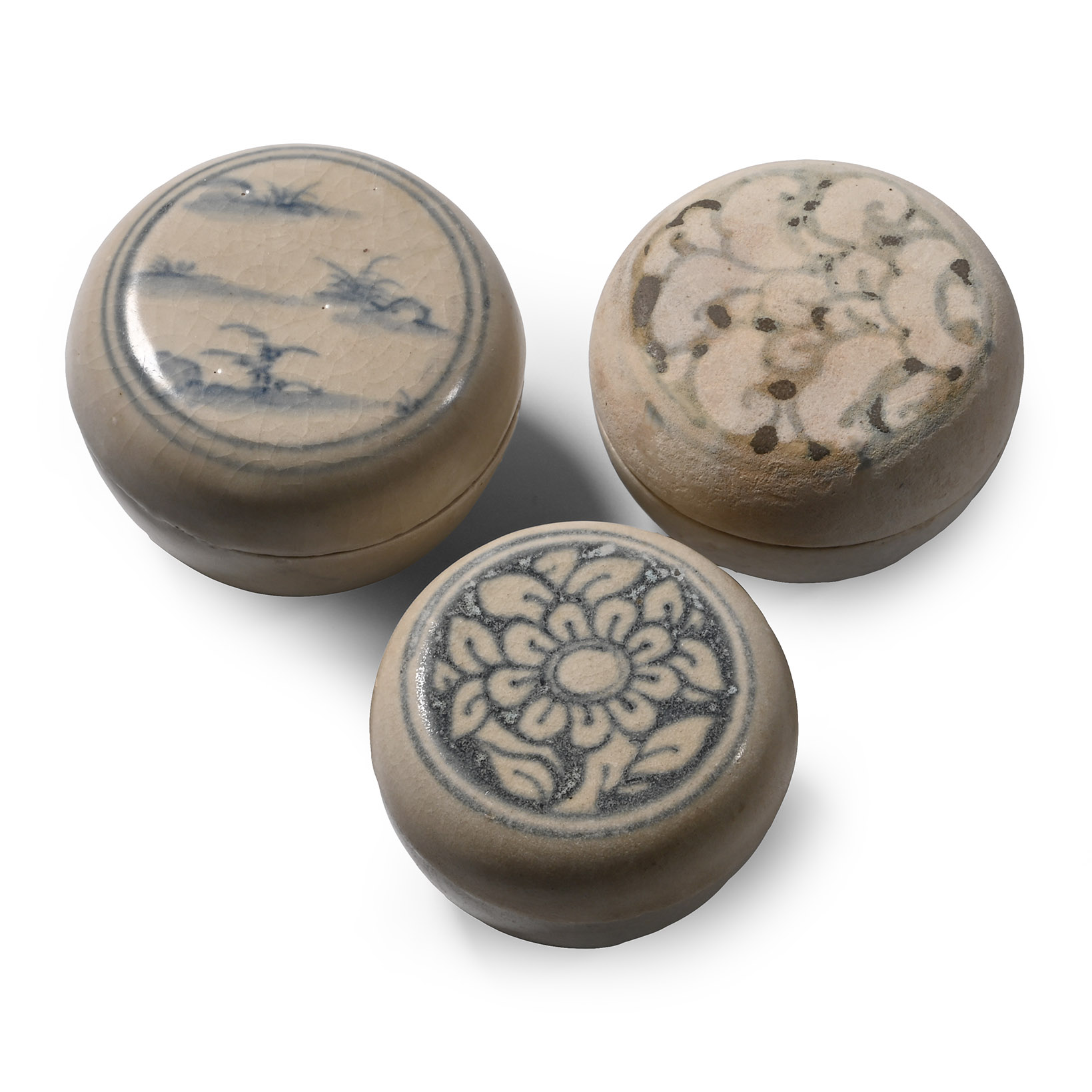 Hoi An Cargo Shipwreck Glazed Blue and White Lidded Box Collection