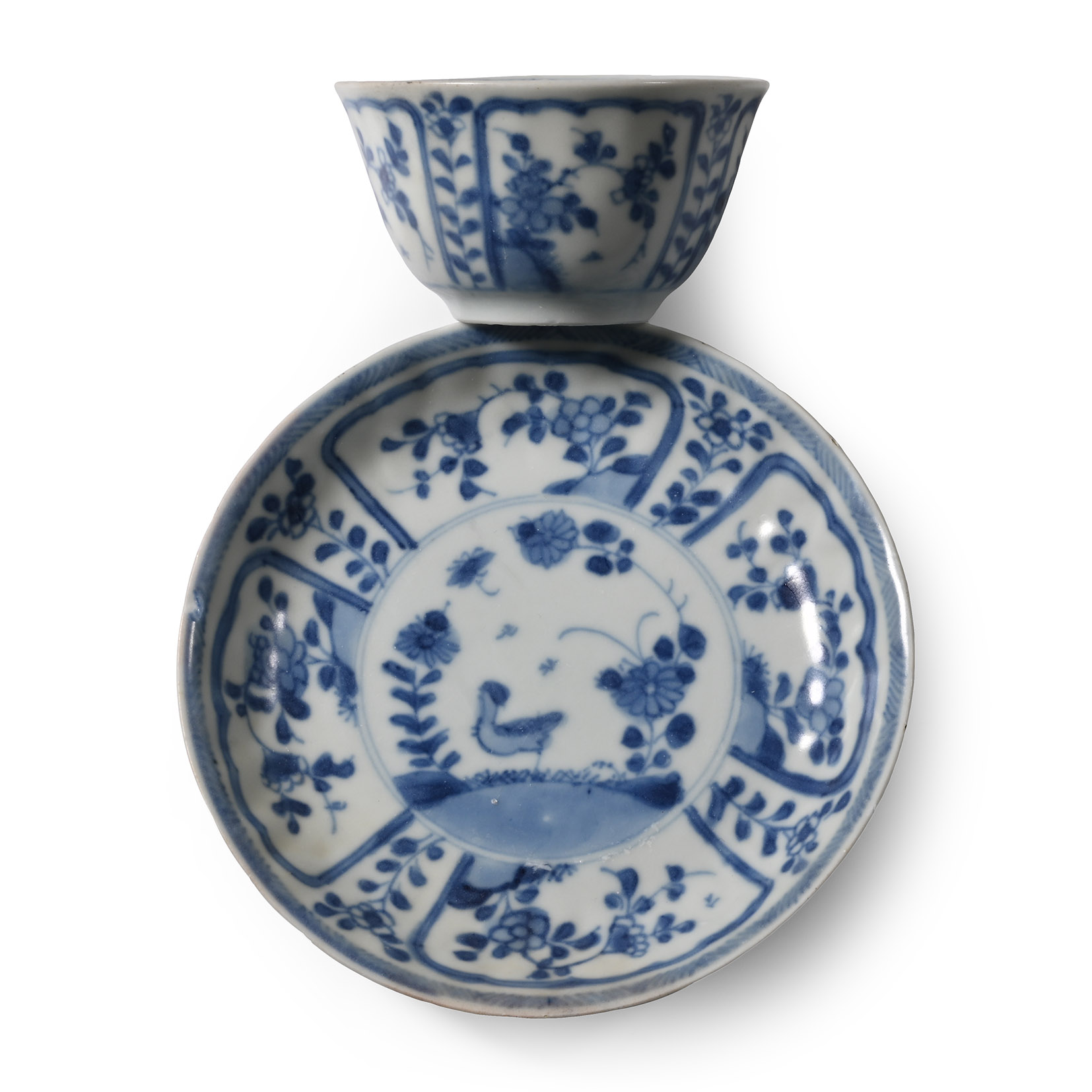 Ca Mau Cargo Shipwreck Glazed Blue and White Tea Cup and Saucer with Flowers
