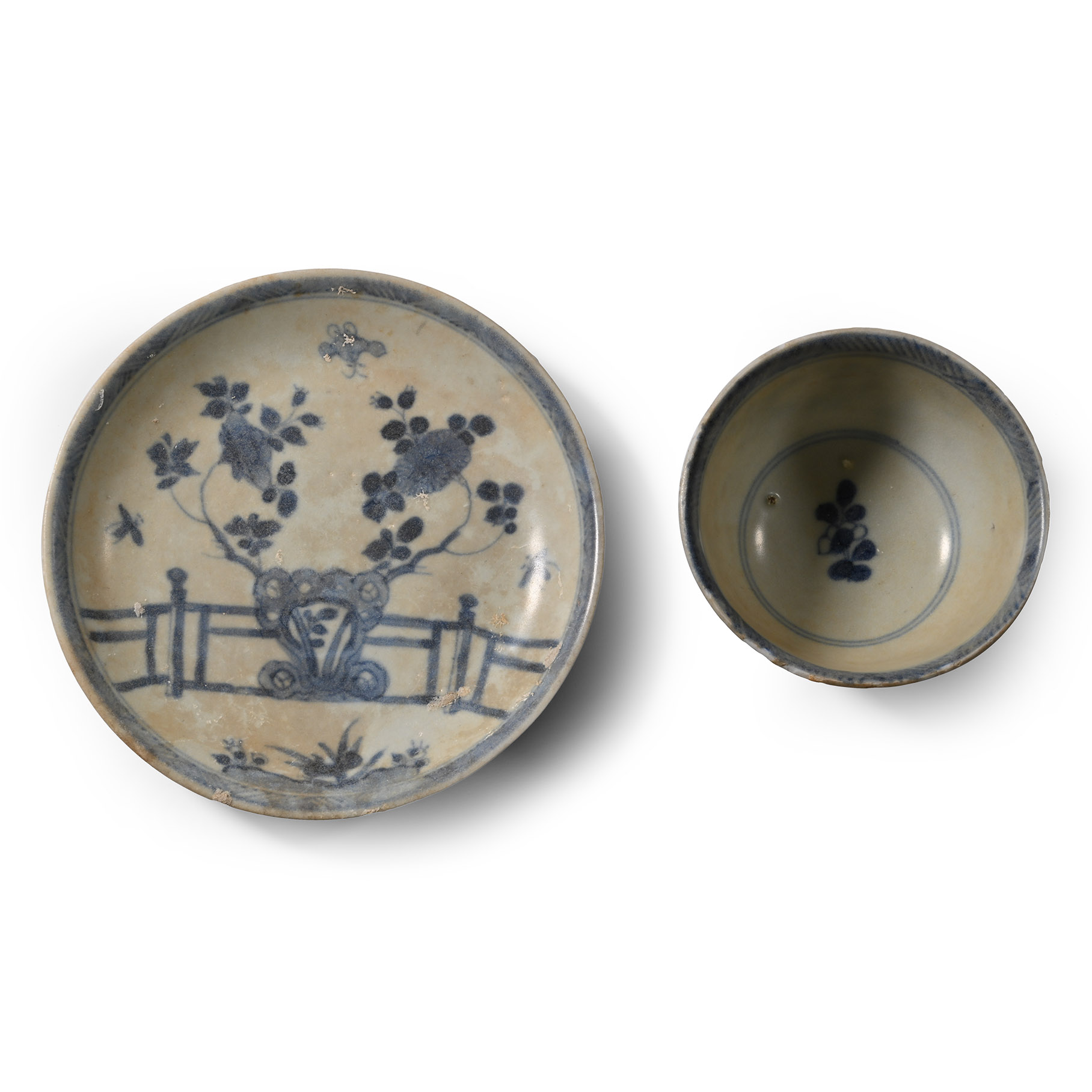 Ca Mau Cargo Shipwreck Glazed Blue and White Tea Cup and Saucer with Flowers