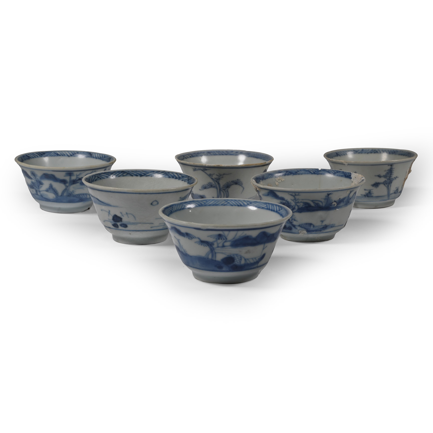 Ca Mau Cargo Shipwreck Glazed Blue and White Tea Cup Set with Fisherman Scenes