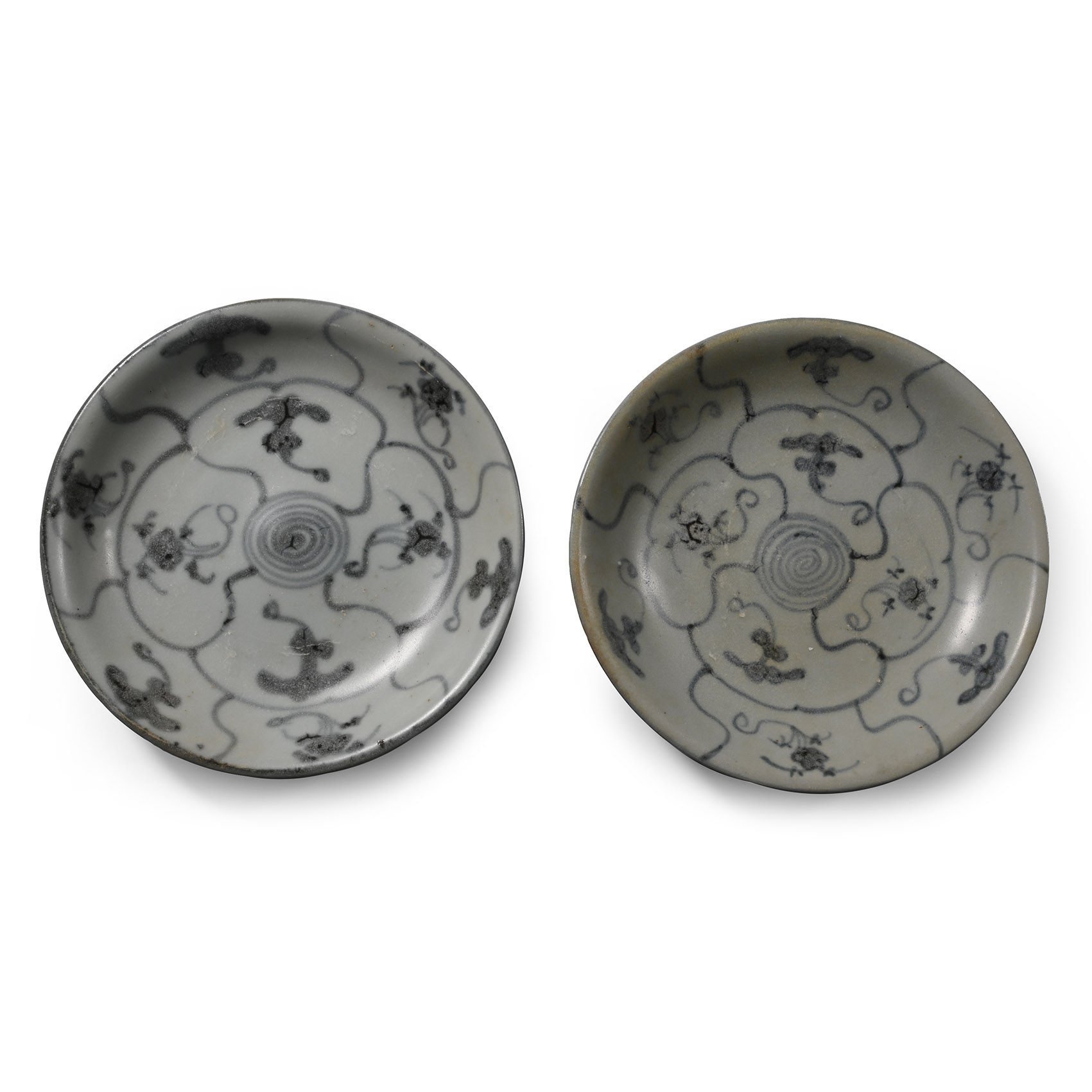 Tek Sing Treasure Shipwreck Glazed Dark Blue and White Plate Pair with Flowers