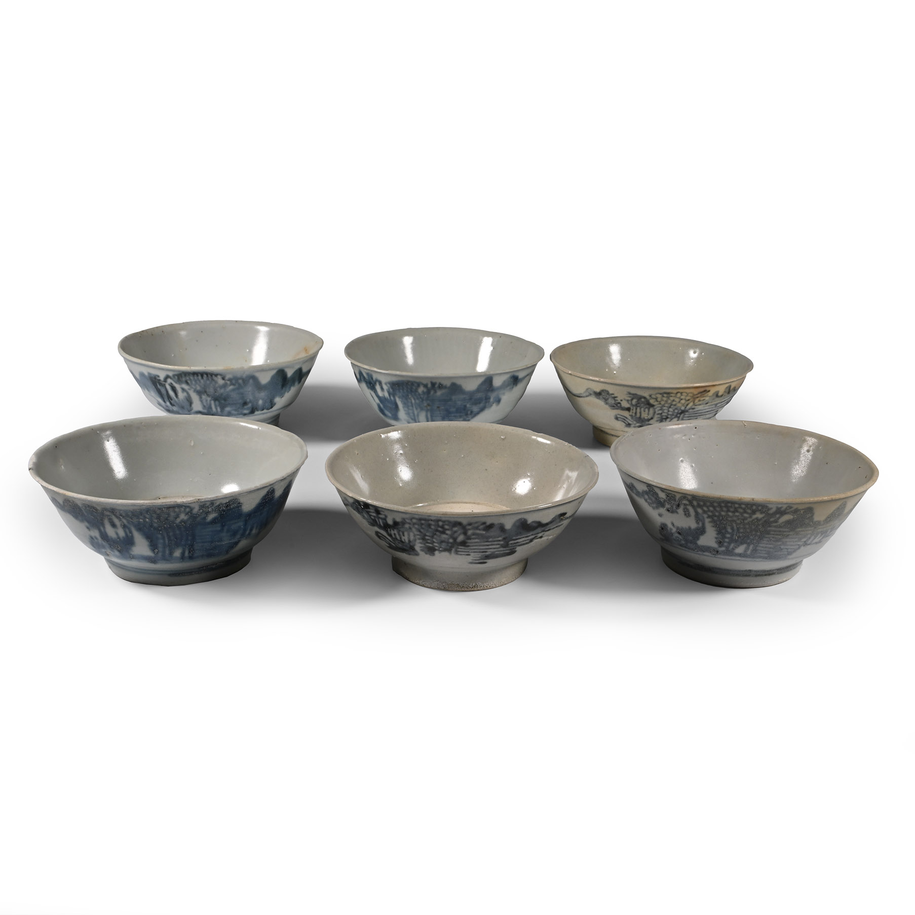 Large Tek Sing Treasure Shipwreck Glazed Dark Blue and White Rice Bowl Set
