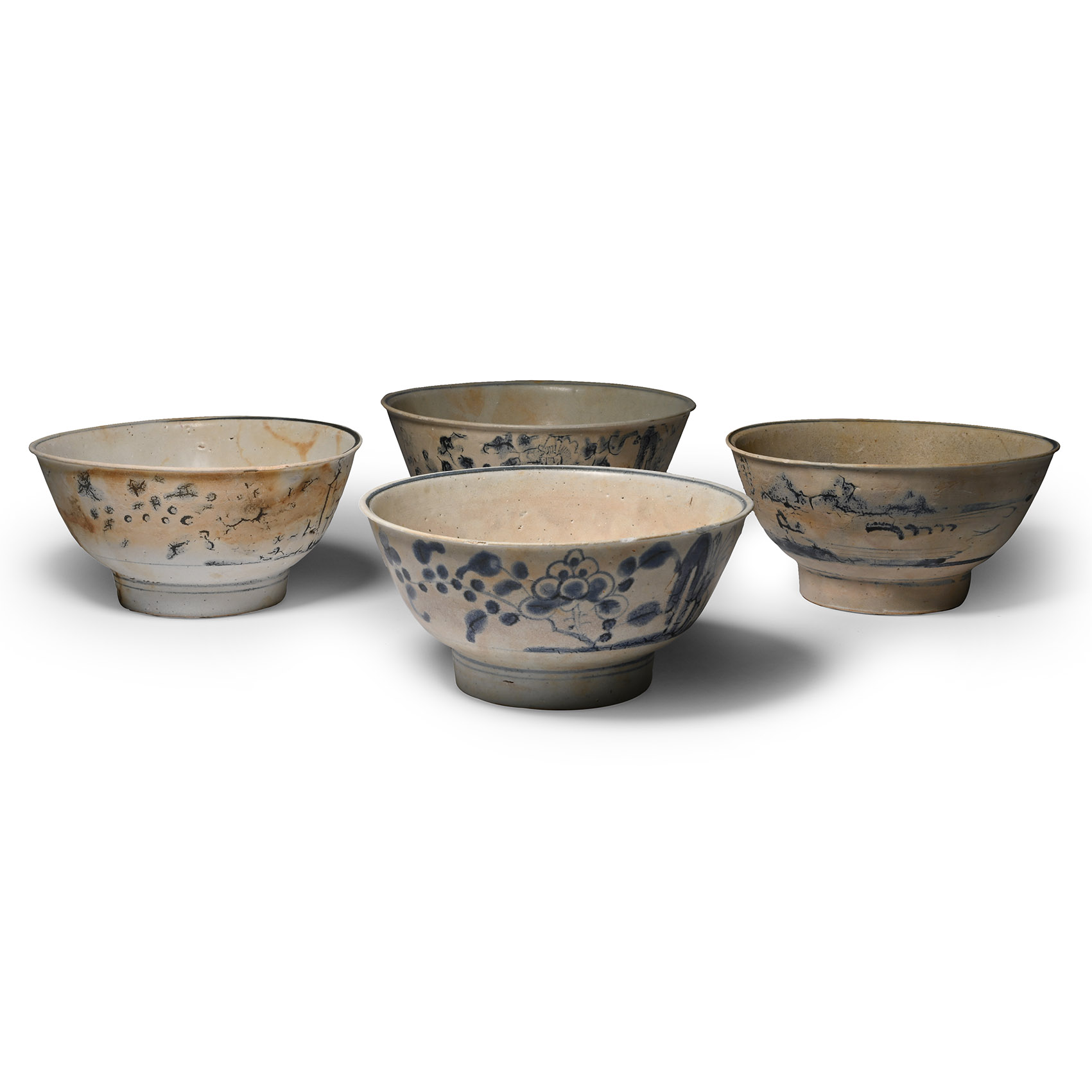 Large Tek Sing Treasure Shipwreck Glazed Dark Blue and White Rice Bowl Set