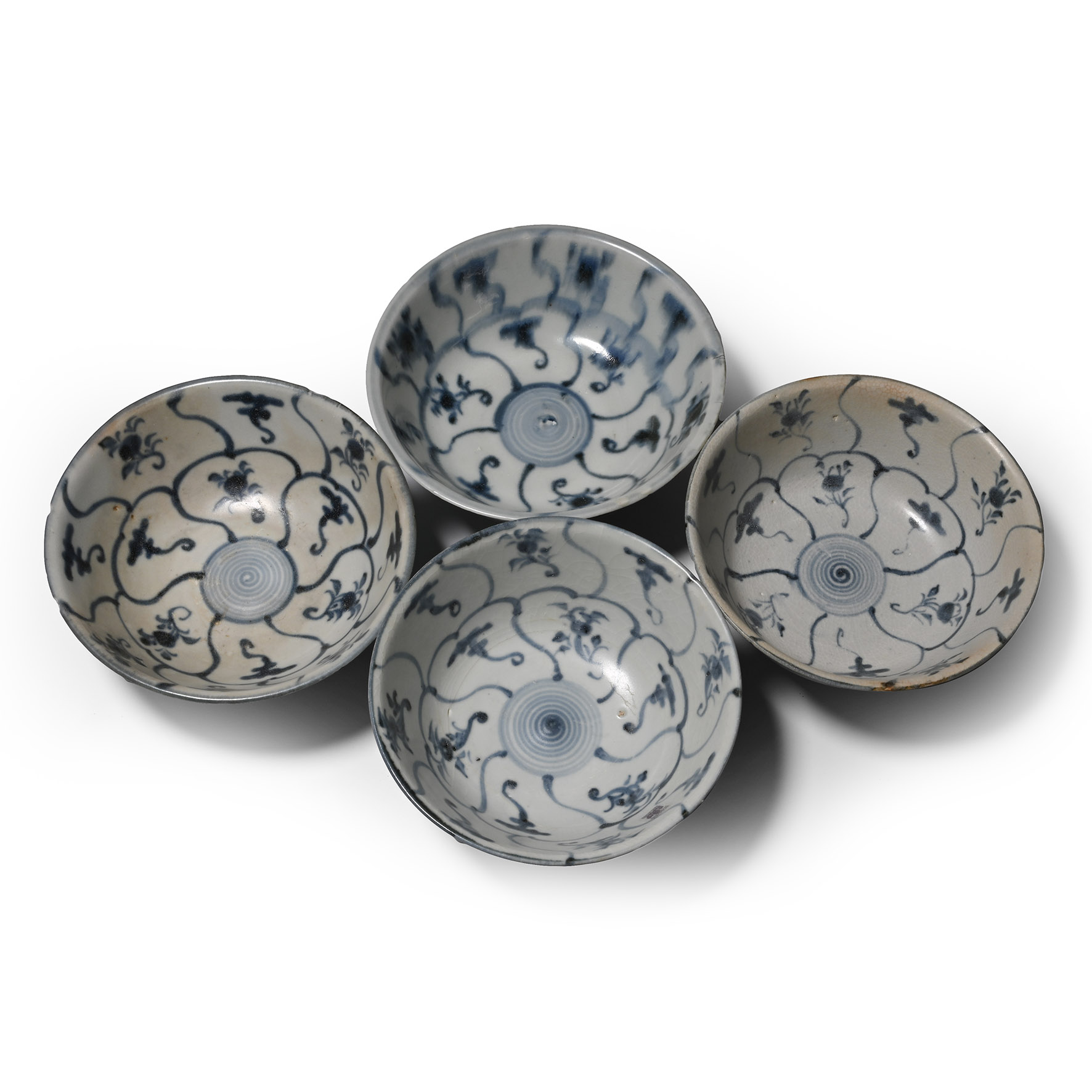 Tek Sing Treasure Shipwreck Glazed Dark Blue and White Rice Bowl Set