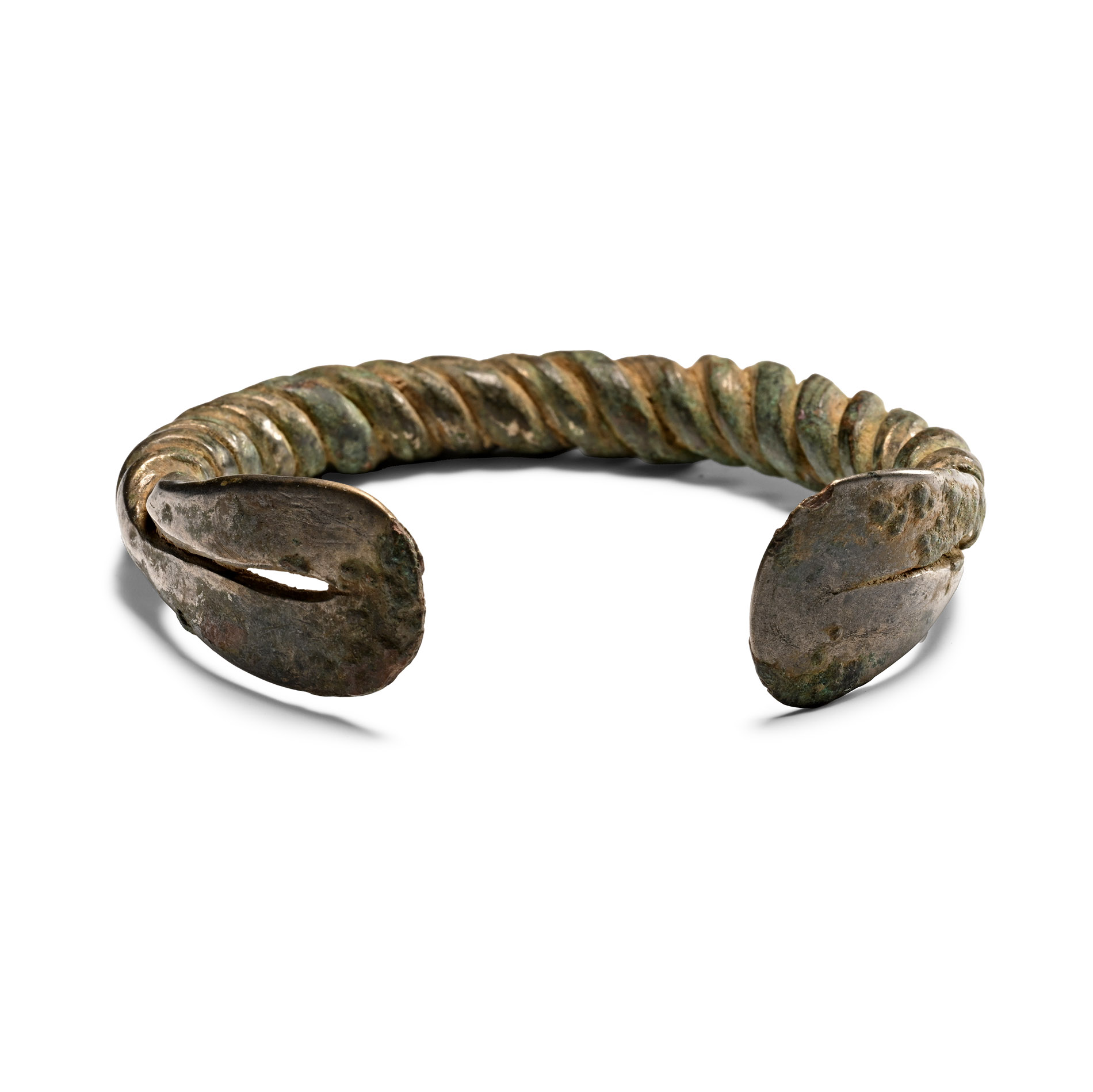 Viking Age Bronze Twisted Triple-Bar Bracelet with Looped Terminals