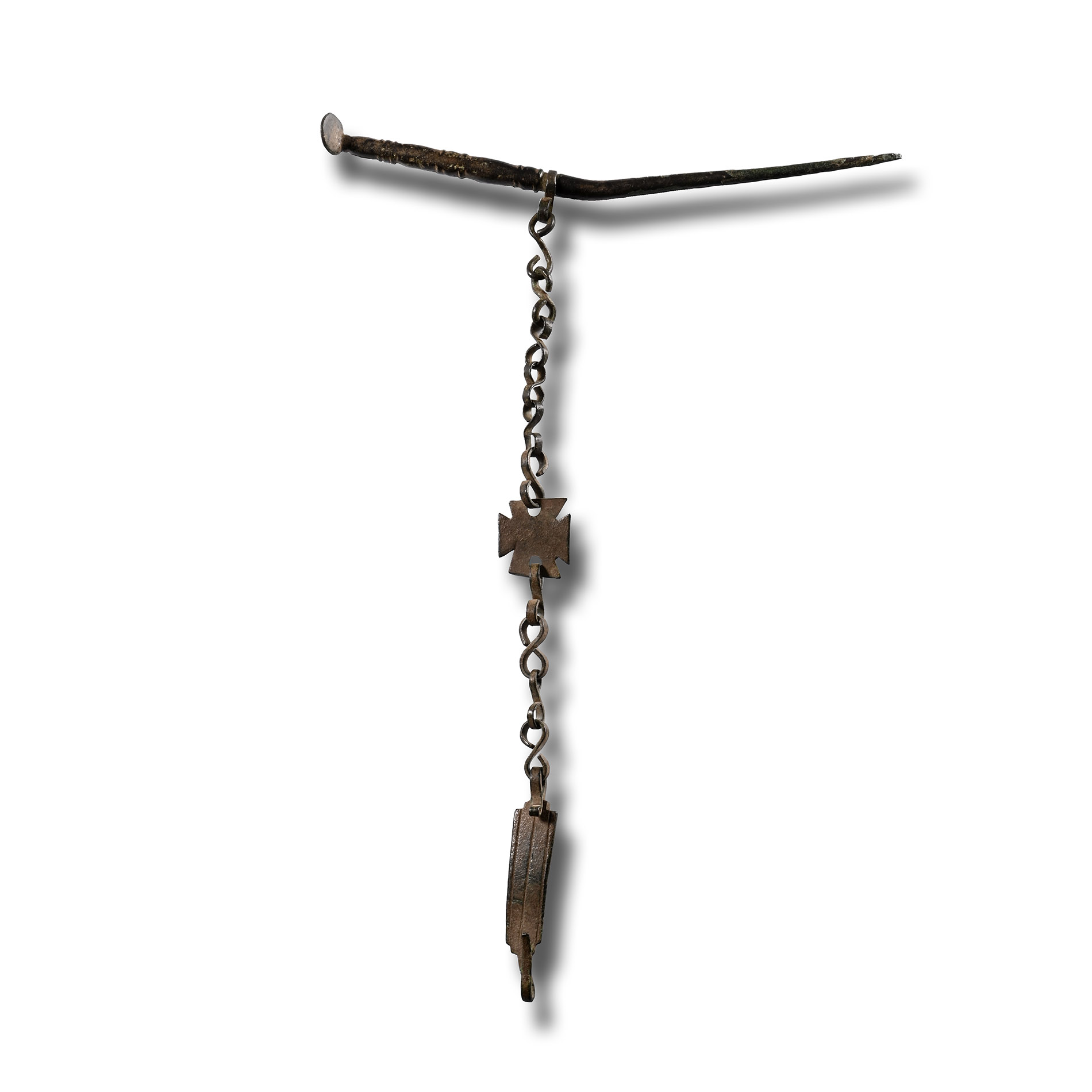 Late Roman Bronze Stylus with Safety Chain