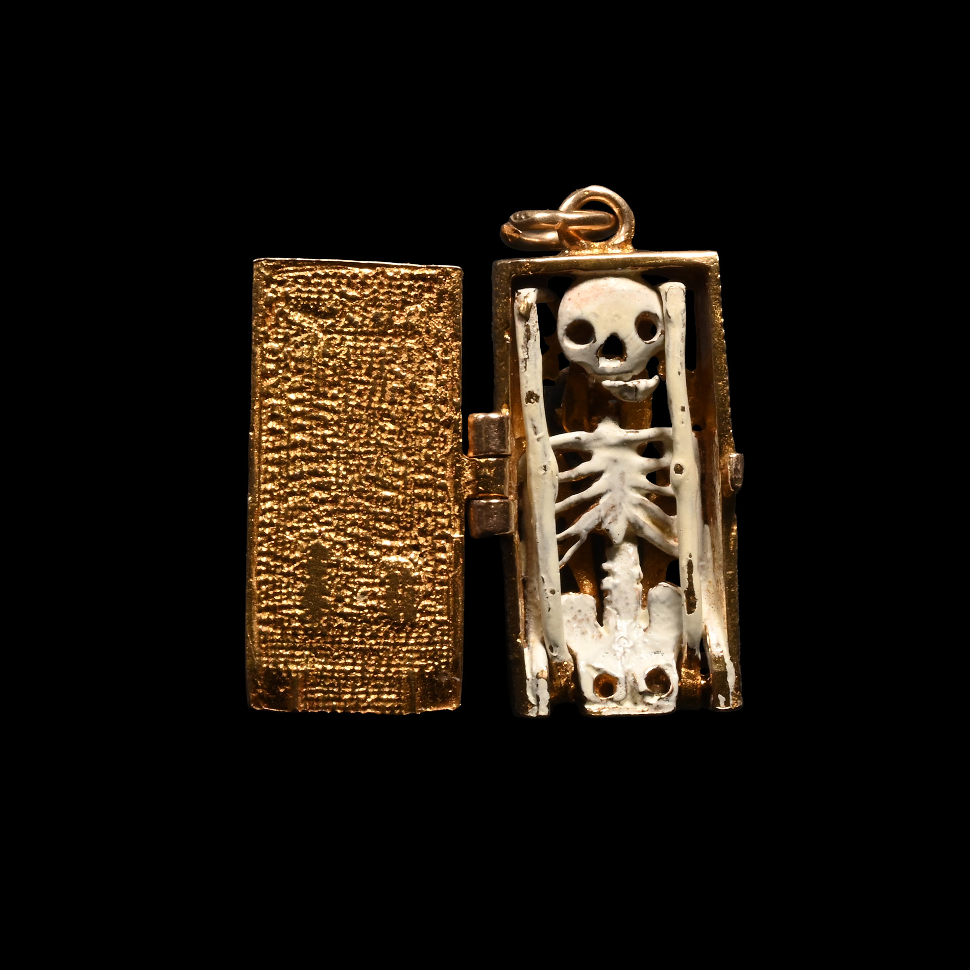 Articulated Skeleton in Gold Closet Memento Mori Pendant Charm