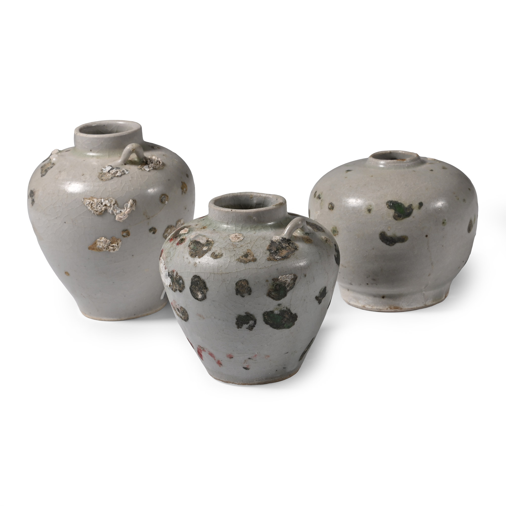Hoi An Cargo Shipwreck Glazed Blue and White Vase Trio