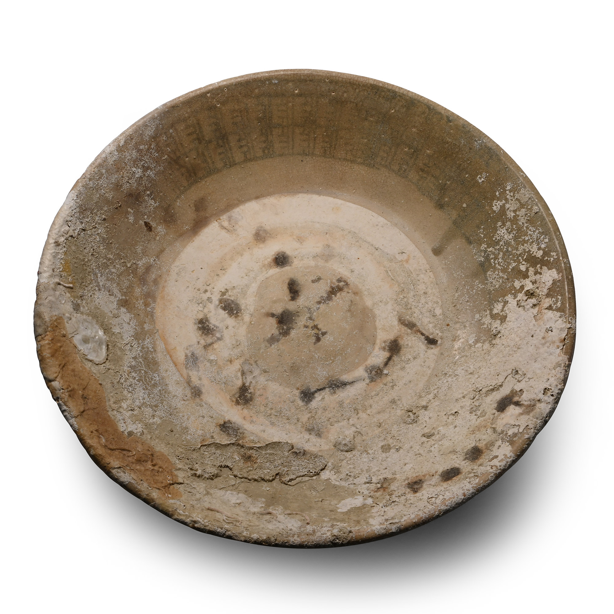 Very Large Hoi An Cargo Shipwreck Sea Encrusted Glazed Blue and White Platter