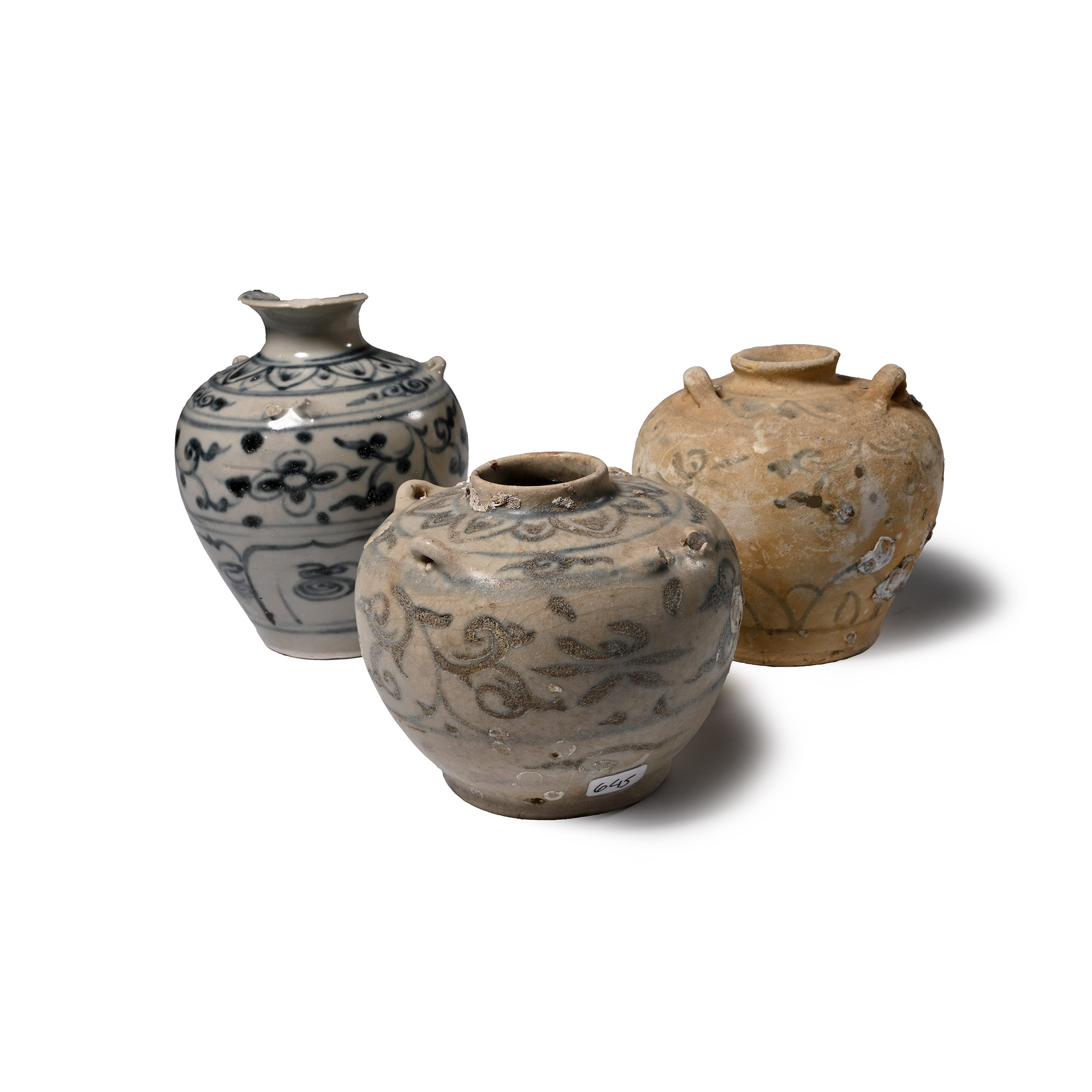 Hoi An Cargo Shipwreck Glazed Blue and White Vase Trio