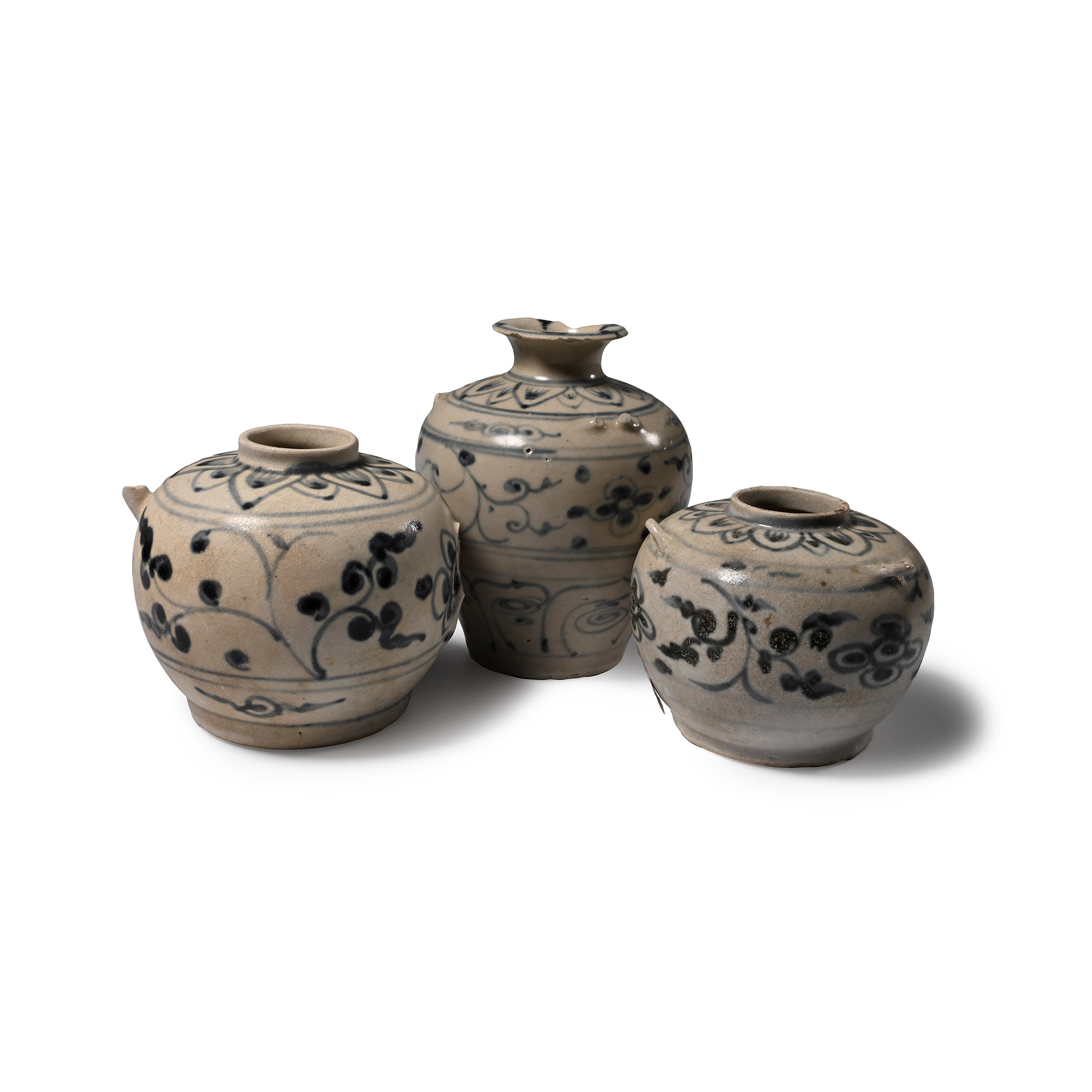 Hoi An Cargo Shipwreck Glazed Blue and White Vase Trio