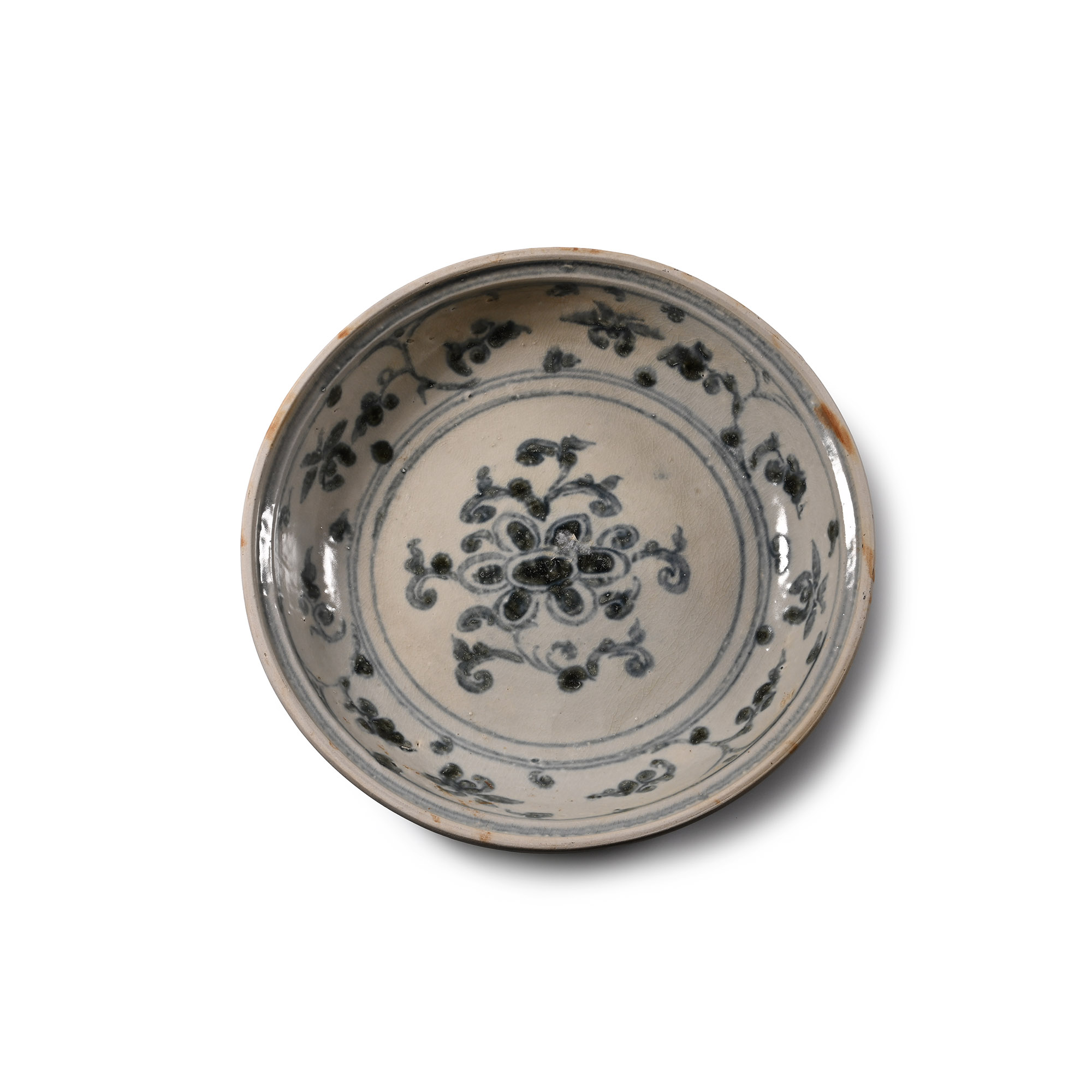 Large Hoi An Cargo Shipwreck Glazed Blue and White Plate