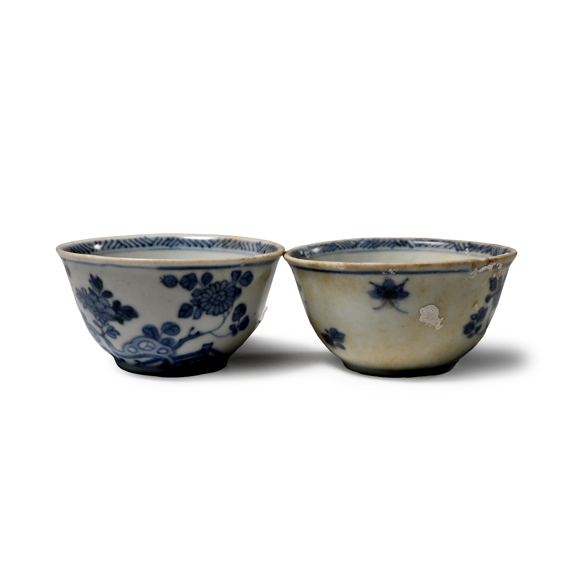 Ca Mau Cargo Shipwreck Glazed Blue and White Tea Cup Pair