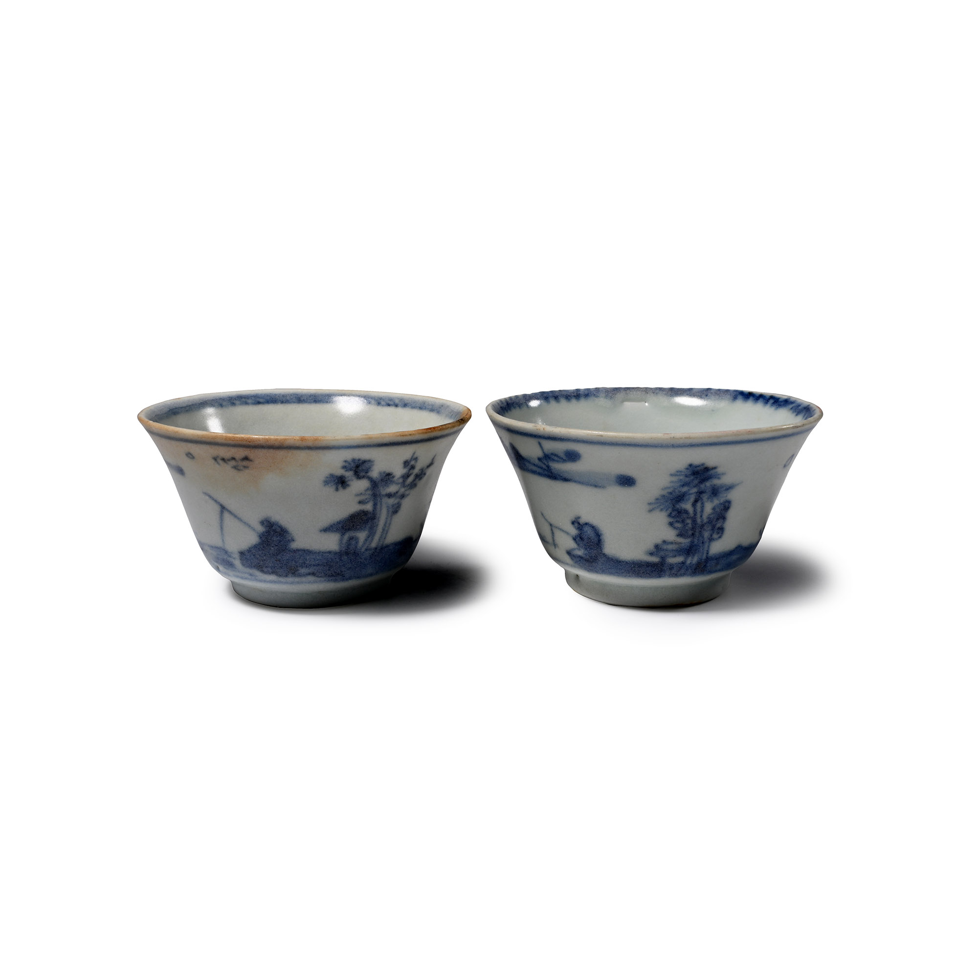 Ca Mau Cargo Shipwreck Glazed Blue and White Tea Cup Pair