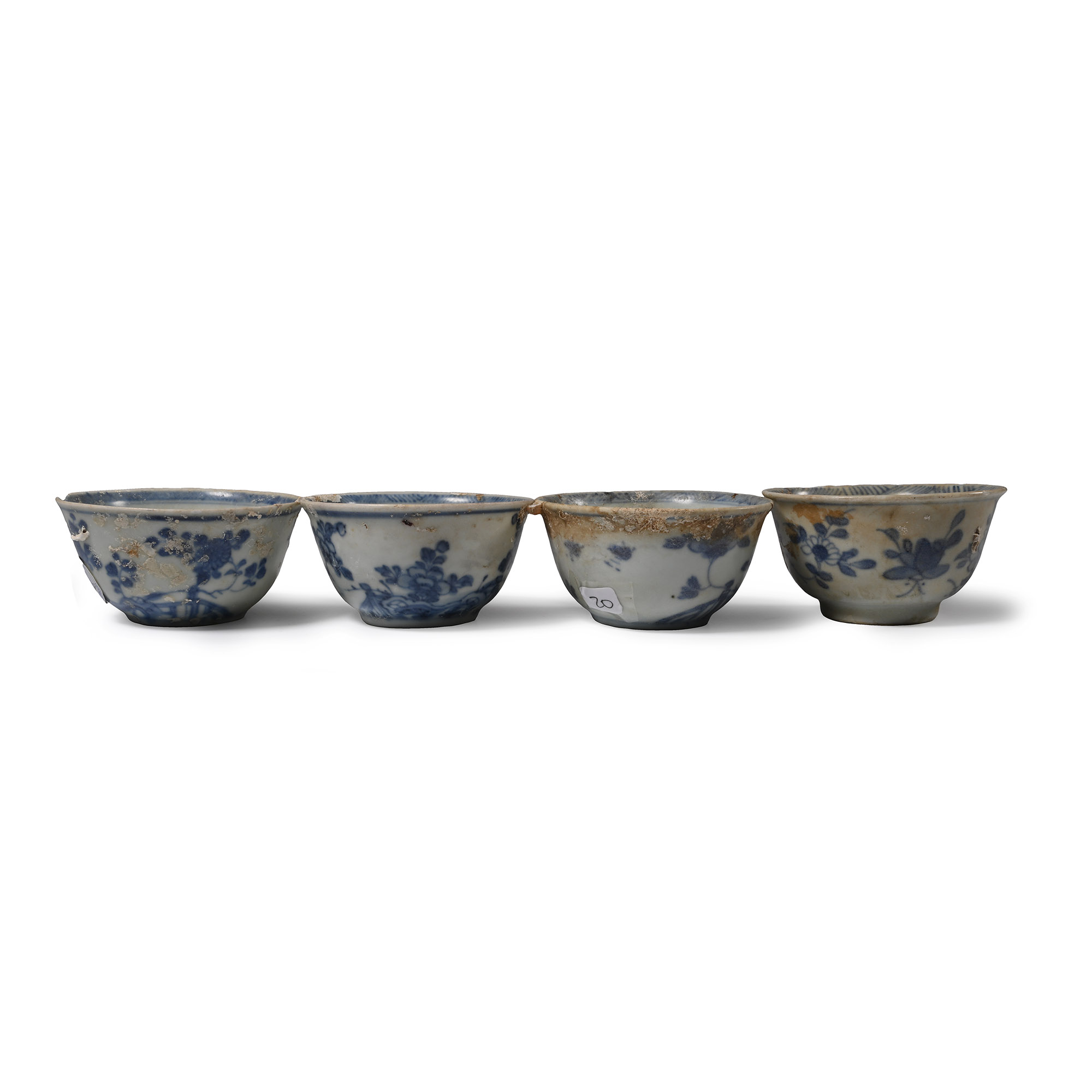 Ca Mau Cargo Shipwreck Glazed Blue and White Tea Cup Group