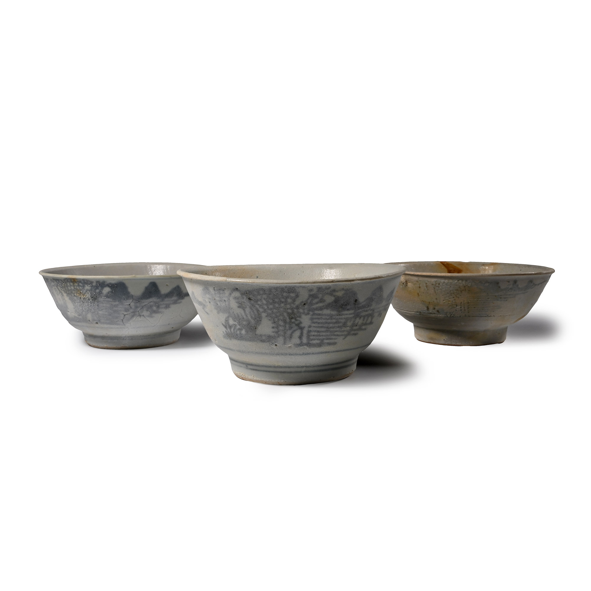 Tek Sing Treasure Shipwreck Glazed Blue and White Bowl Trio