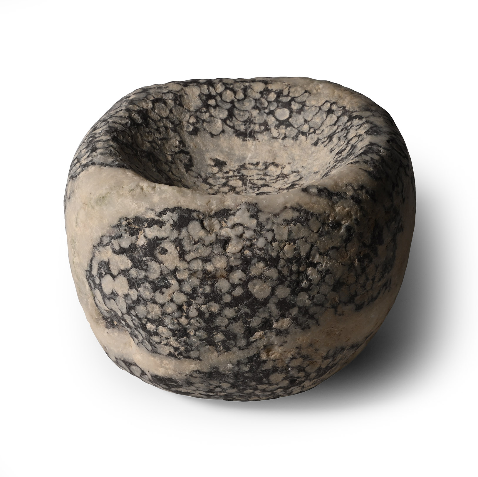 Western Asiatic Mortar in Veined Black Marble