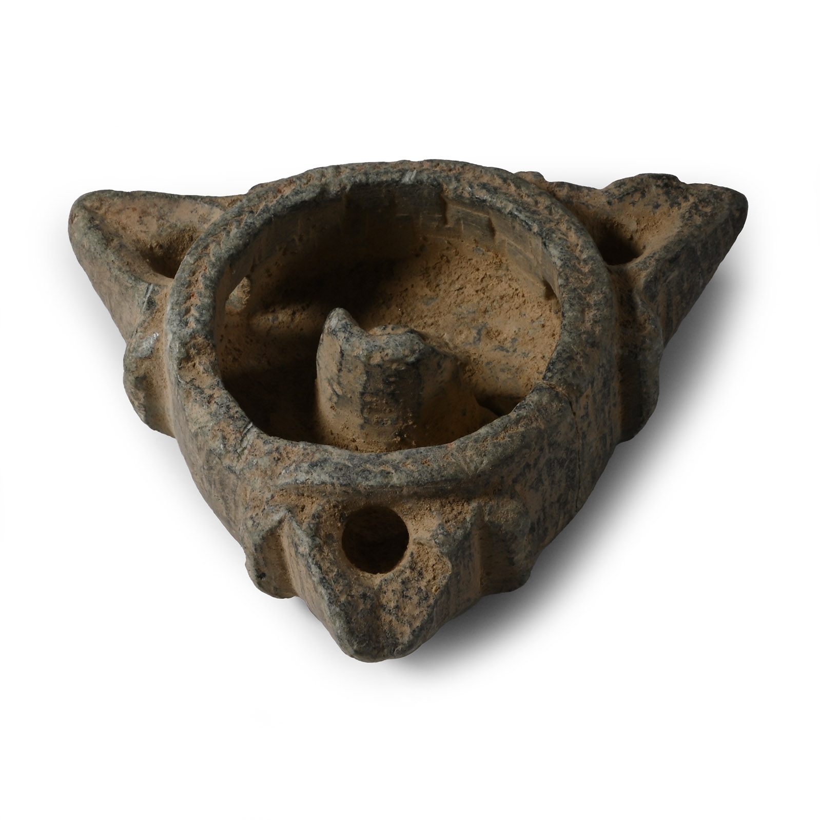 Western Asiatic Triple-Spouted Schist Oil Lamp