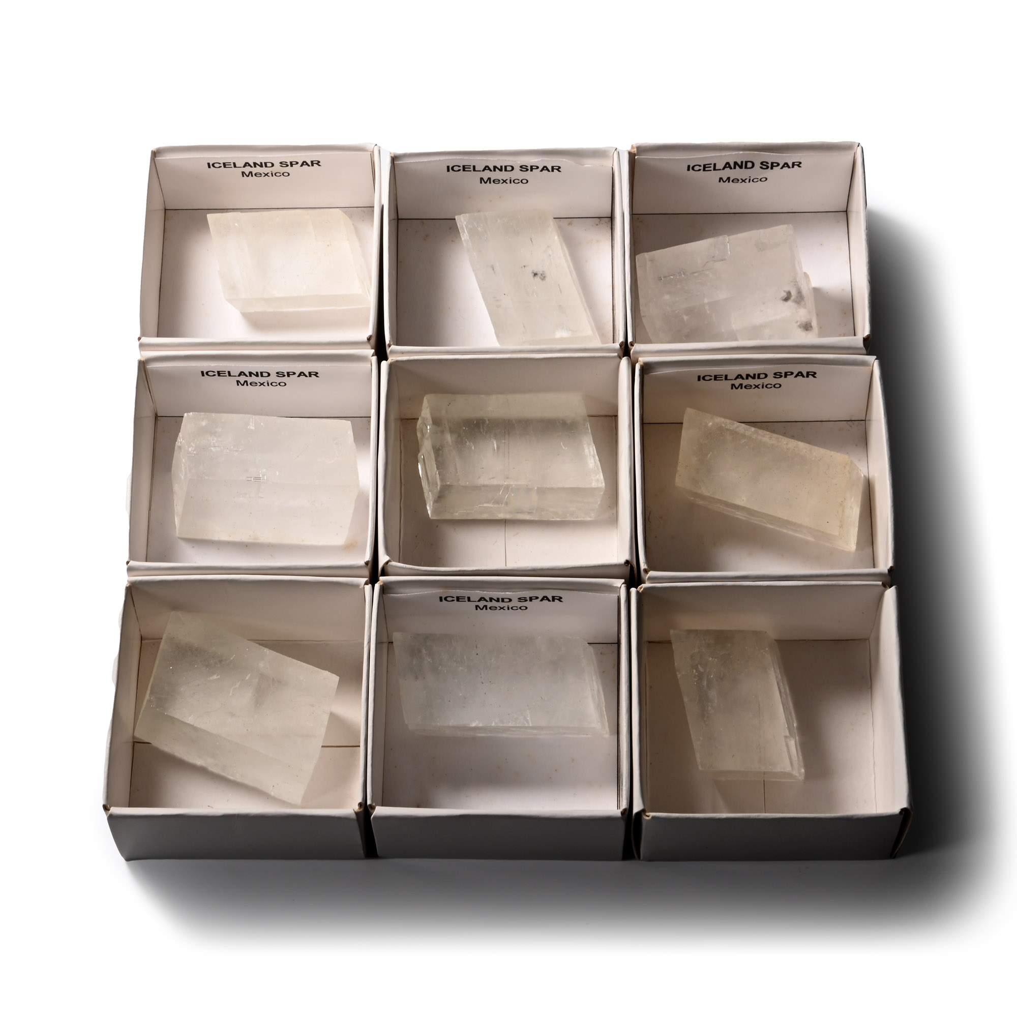 Boxed Iceland Spar Mineral Specimen Group [9]