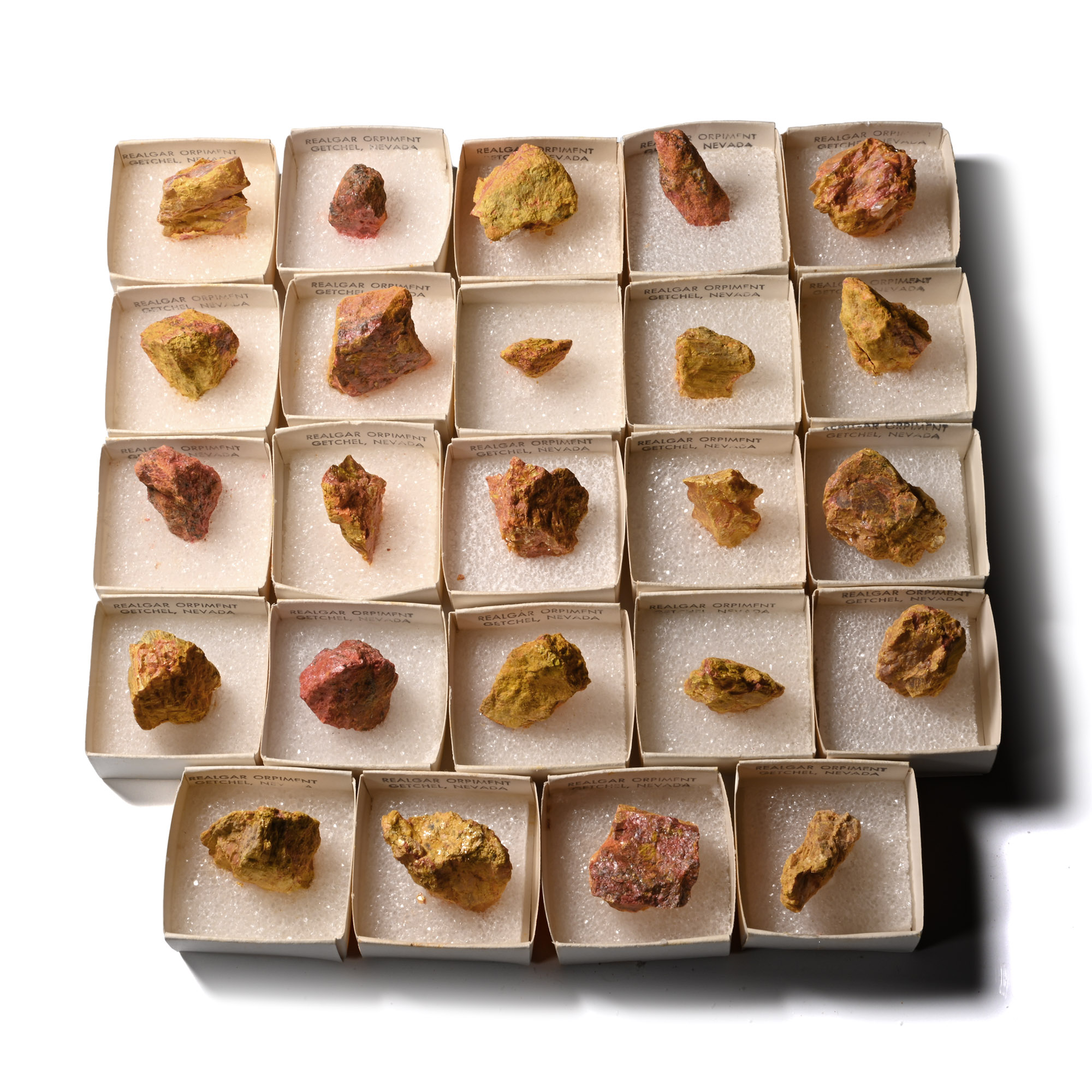 Boxed Realgar Orpiment Mineral Specimen Group [24]