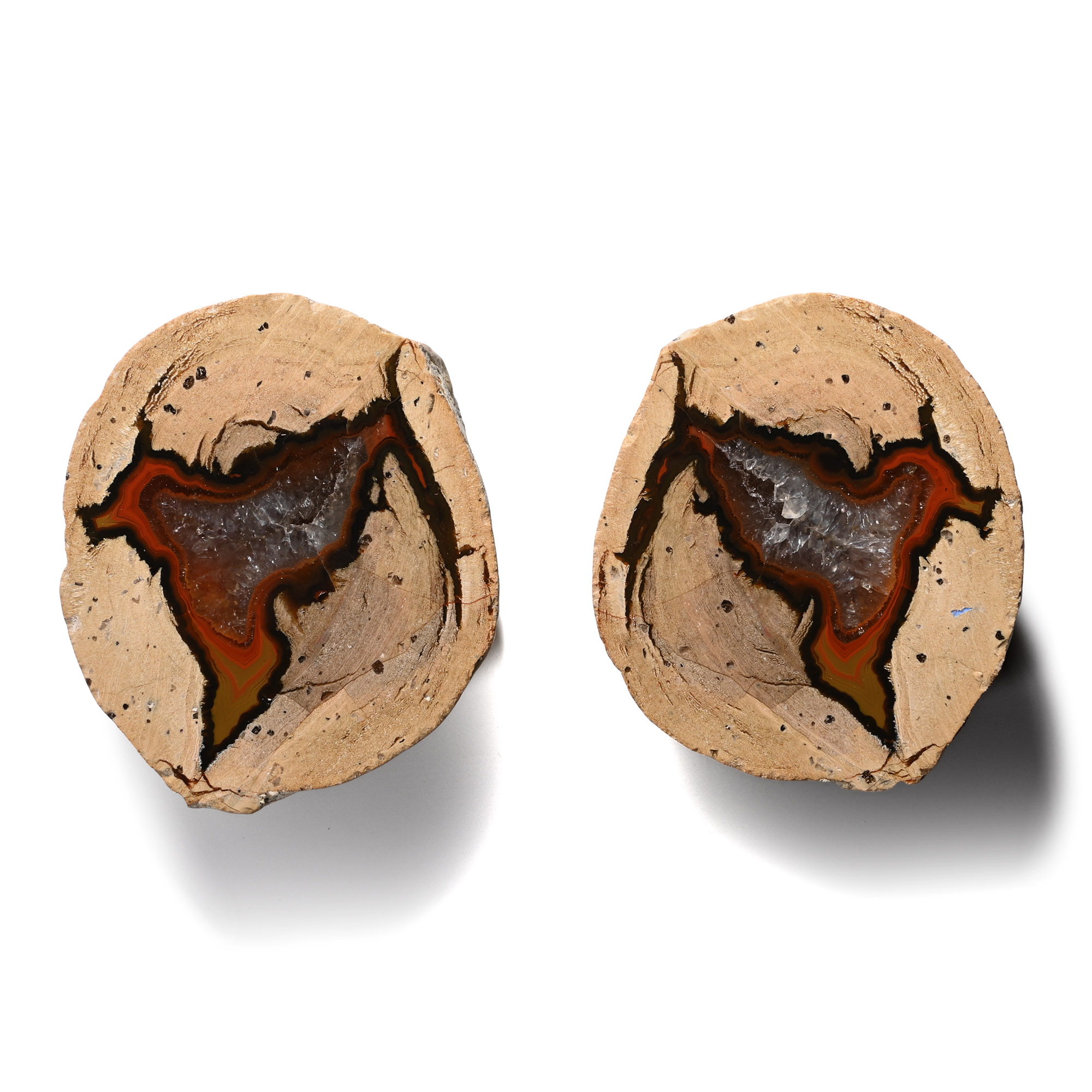 Cut and Polished Australian 'Thunder Egg' Agate Geode Pair