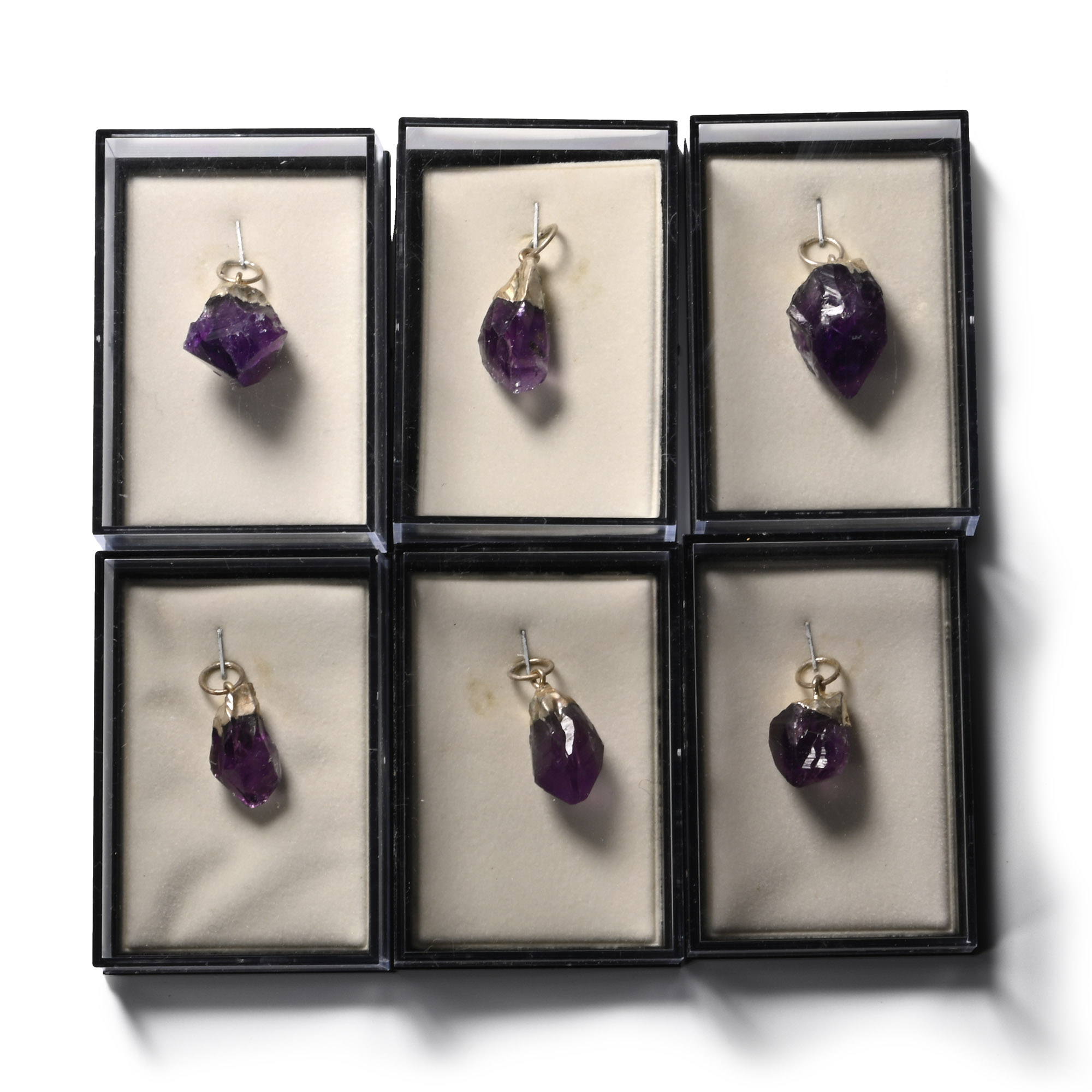 Cased Deep Purple Amethyst Crystal Pendant Group [6]