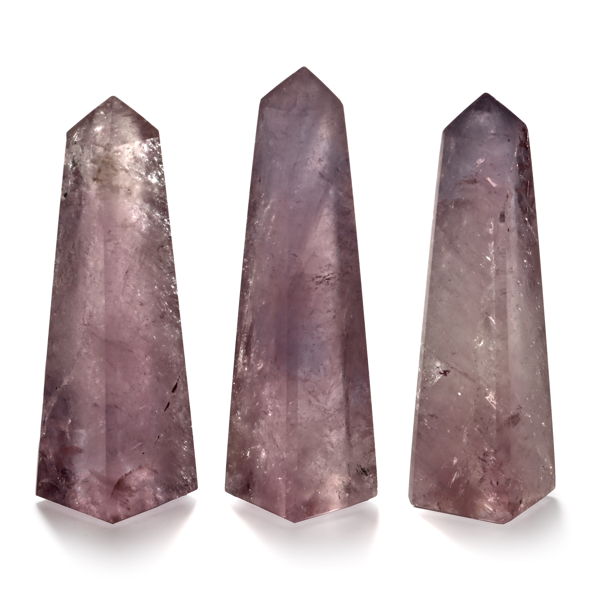 Cut and Polished Purple Amethyst Crystal Obelisk Trio