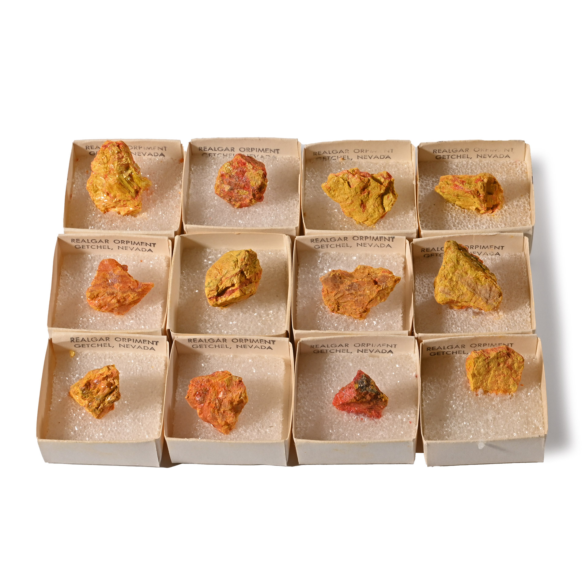 Boxed Realgar Orpiment Mineral Specimen Group [12]