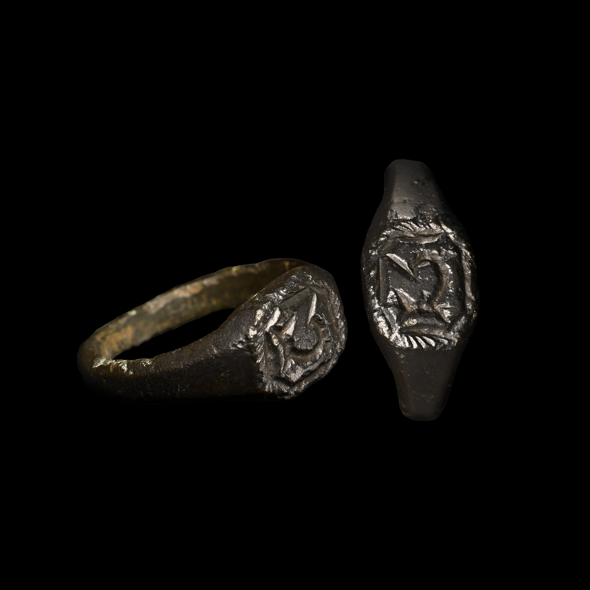 Medieval Bronze Seal Ring with R